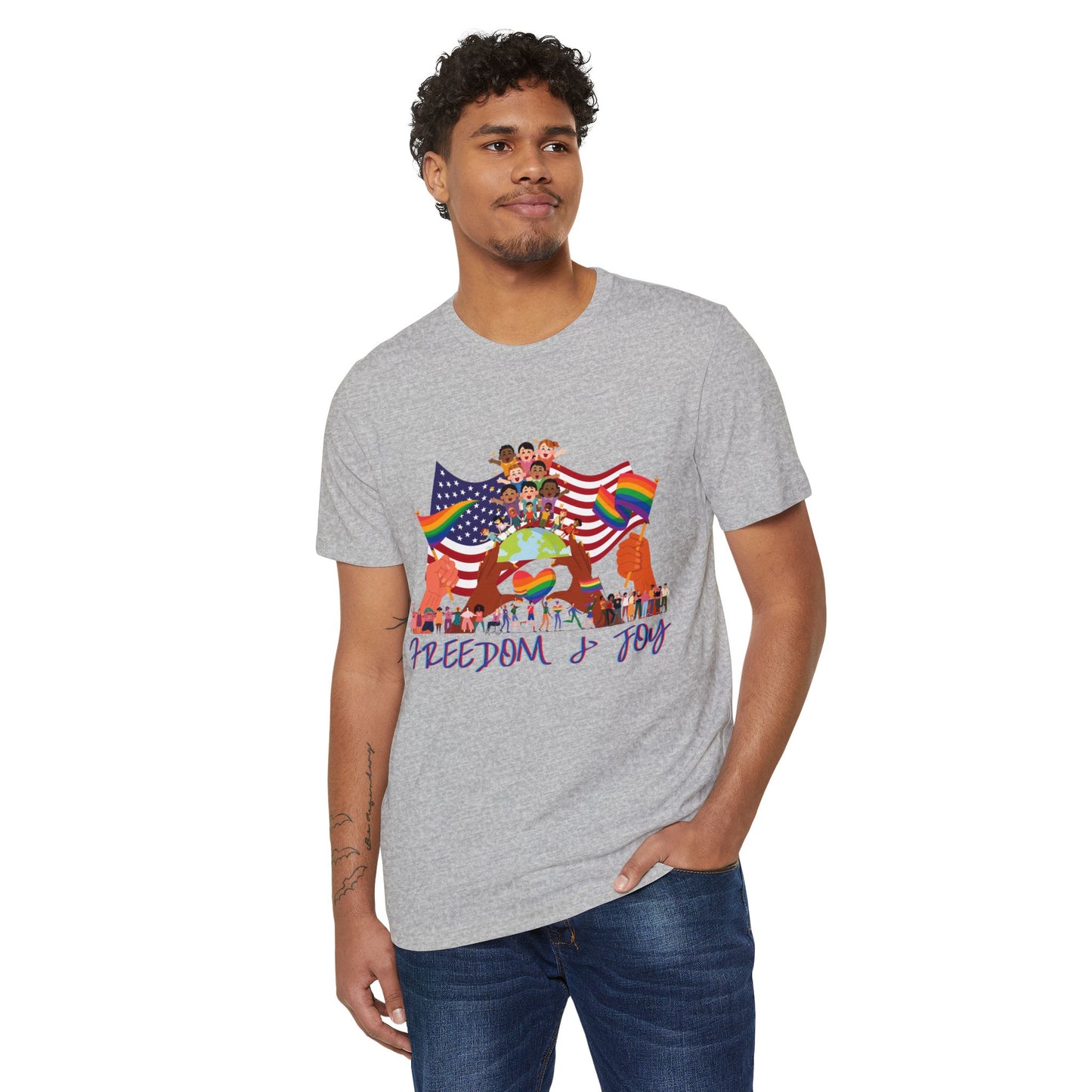 Freedom Flag Recycled T-Shirt, Pride Inclusion Equality Unisex Tee, Sustainable Organic Clothing