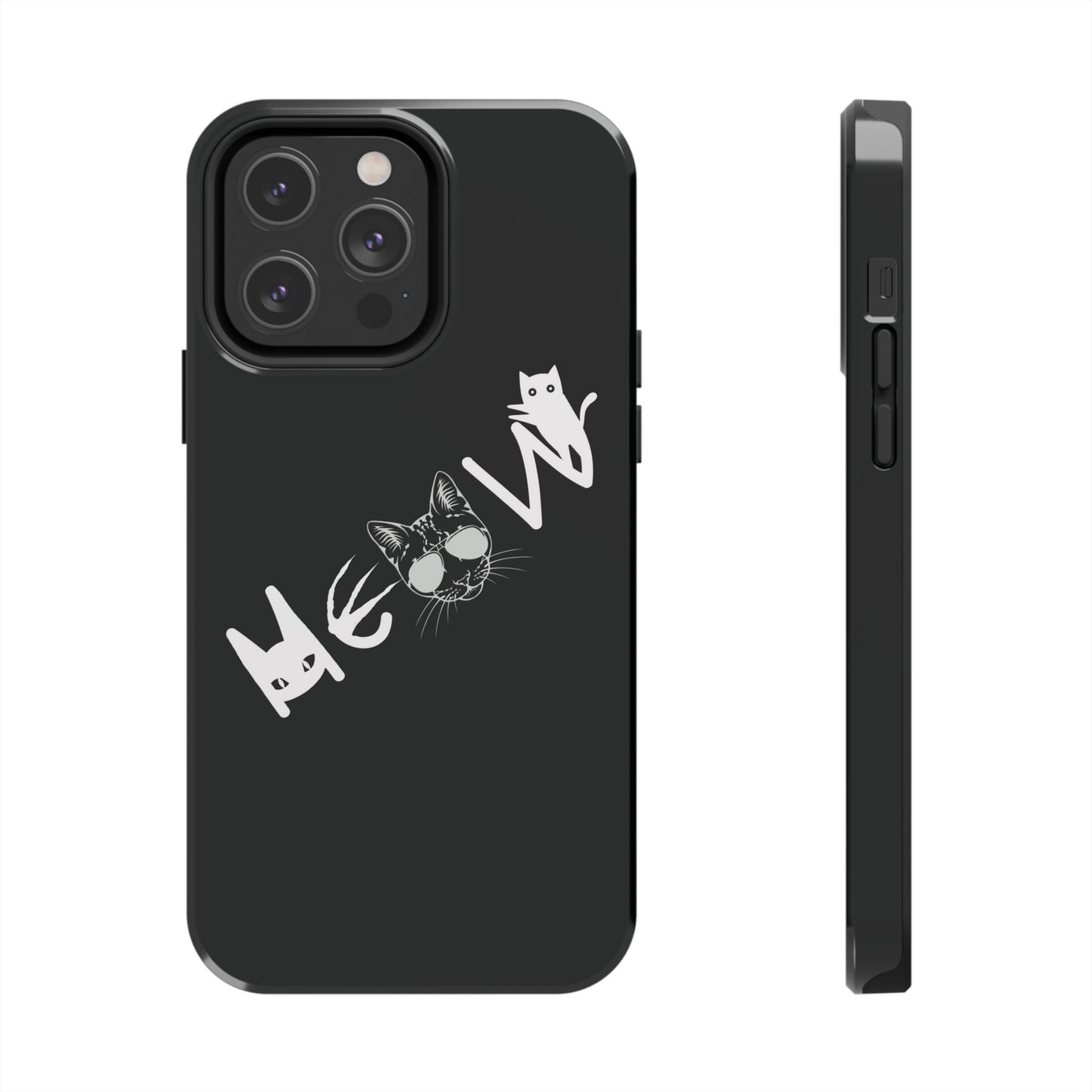 Meow Tough Phone Cases, iPhone & Samsung cases, wireless charging, cats, sassy, kitty, gender neutral, gifts, Halloween, birthday, Christmas