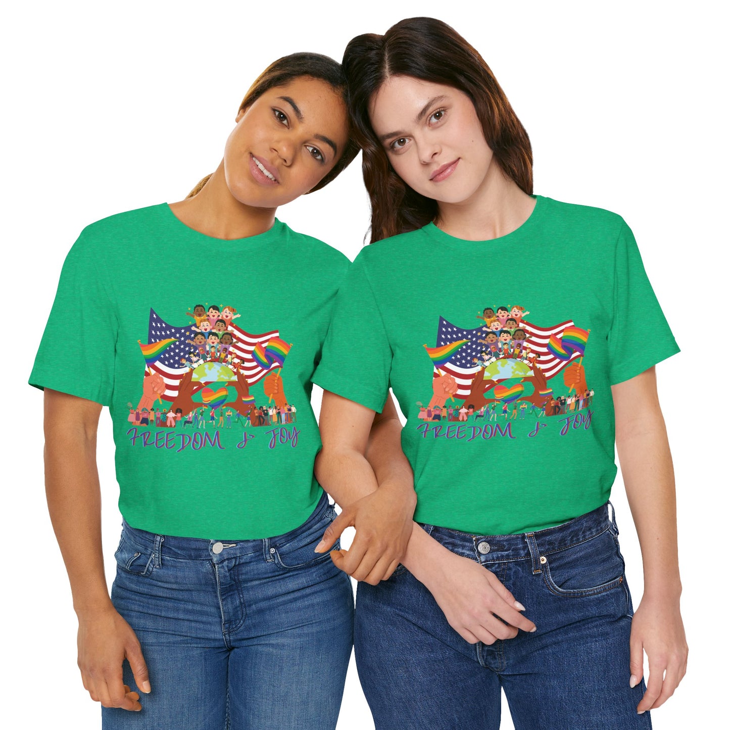 Freedom & Joy Unisex Tee, America, Inclusion, Equality, Love, Pride, Flag, Election, Gift, Comfy, Soft, Casual, Gender Neutral, Short Sleeve