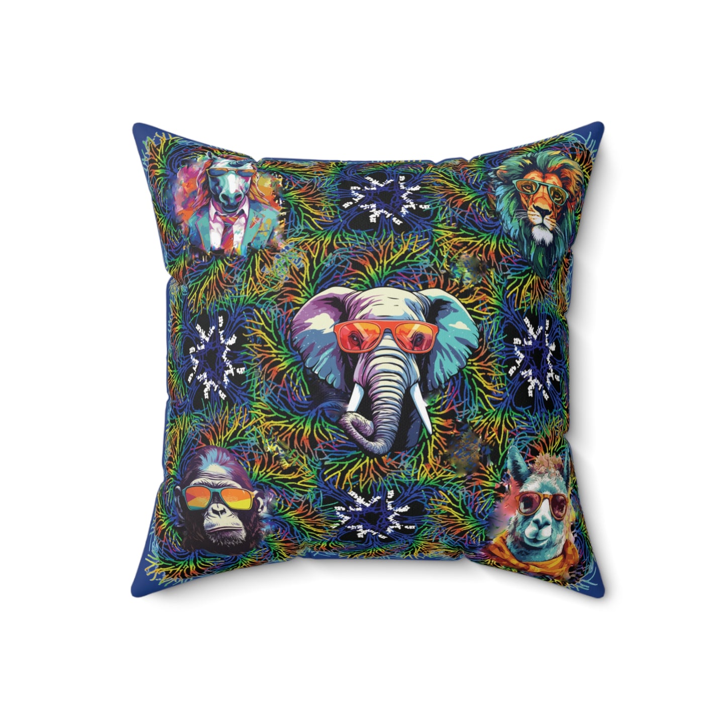 Blue Wild & Cool Creatures Spun Polyester Square Pillow, Fun, Animals, Accent, Decor, Dorm, Bed, Throw, Gift Birthday Christmas, 4 Sizes