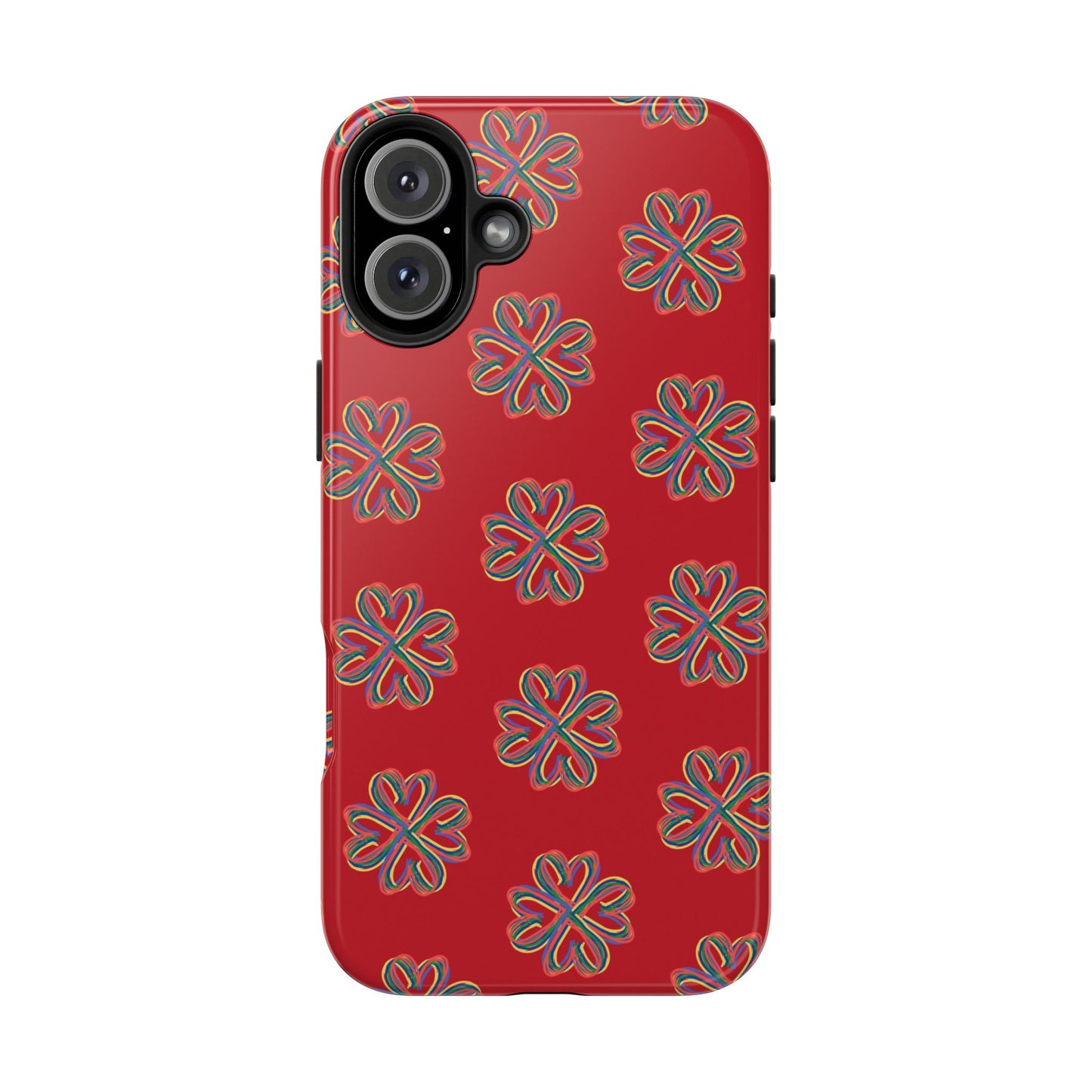 Floral Tough Phone Case, Red Phone Cover, Protective Tech Accessory, Botanical Phone Shell, Gift for Gardeners, Colorful, Wireless Charging
