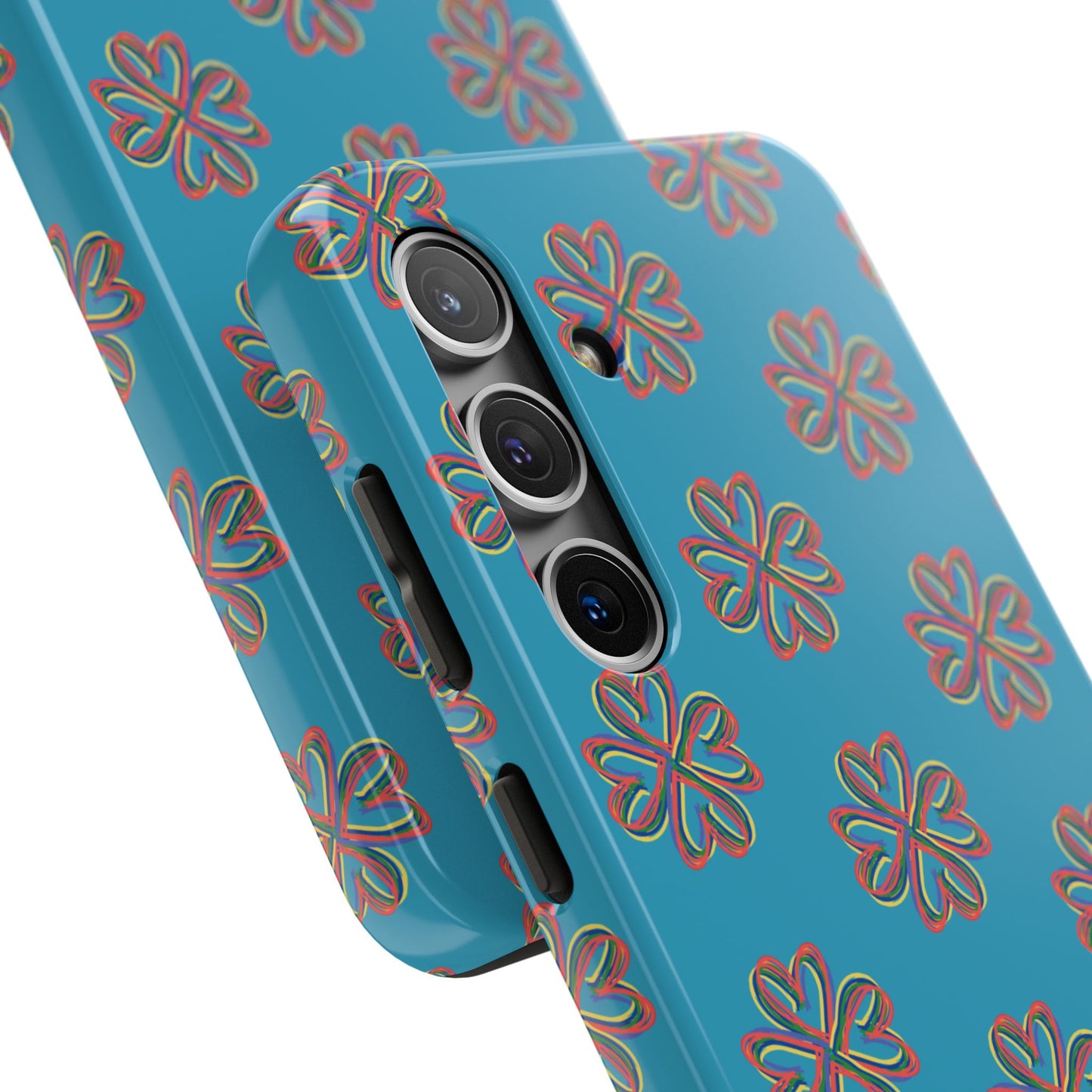 Floral Tough Phone Case, Colorful Turquoise Case, Hard Cover, iPhone Samsung Galaxy Google Pixel, Botanical Print Phone, Wireless Charging