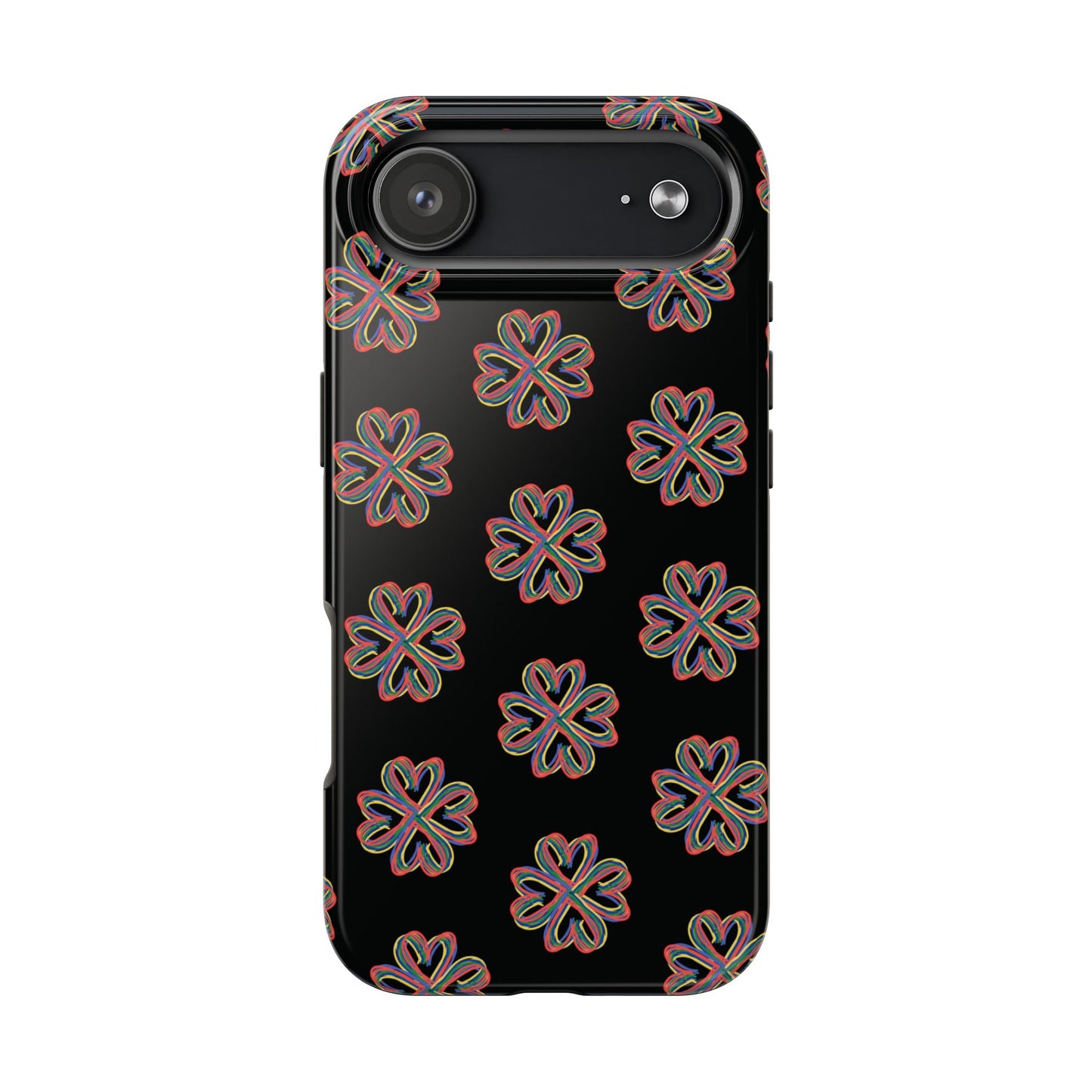Tough Phone Cases, Floral Phone Cover, Protective Floral Case, Colorful Phone Shell, Black Phone Case, Wireless Charging