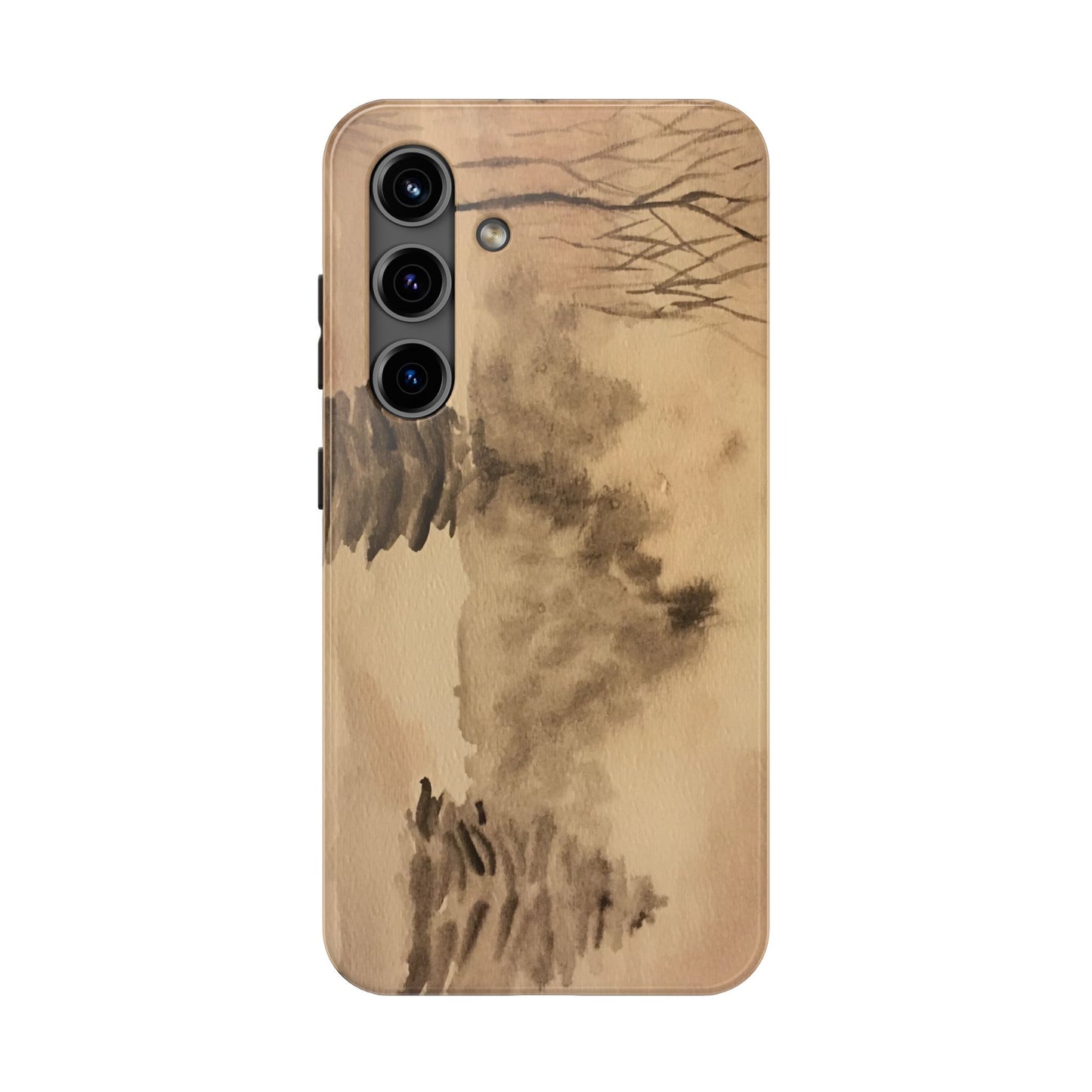 Winter Scene Tough Phone Cases, iPhone & Samsung cases, wireless charging, pine trees, snow, original watercolor artwork, gifts, Christmas