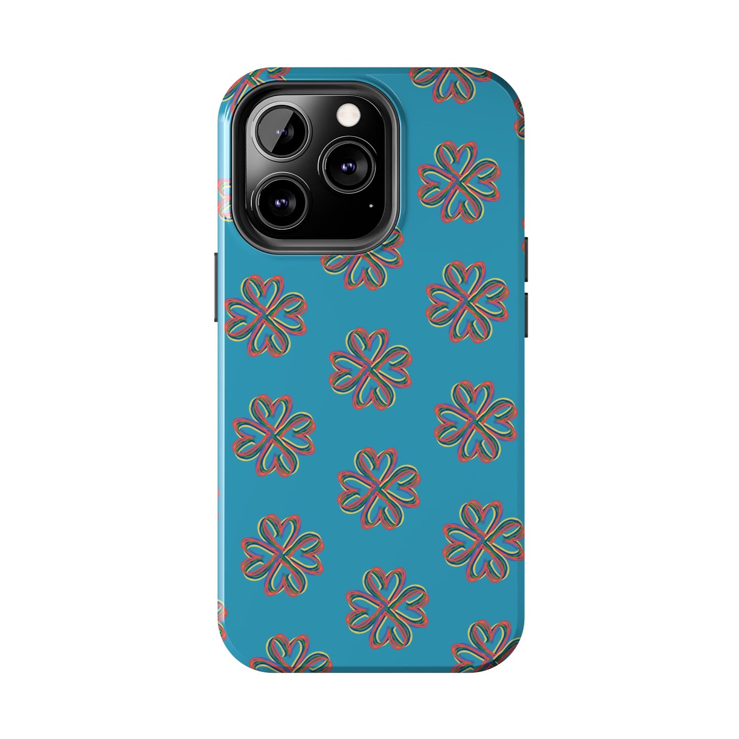 Floral Tough Phone Case, Colorful Turquoise Case, Hard Cover, iPhone Samsung Galaxy Google Pixel, Botanical Print Phone, Wireless Charging