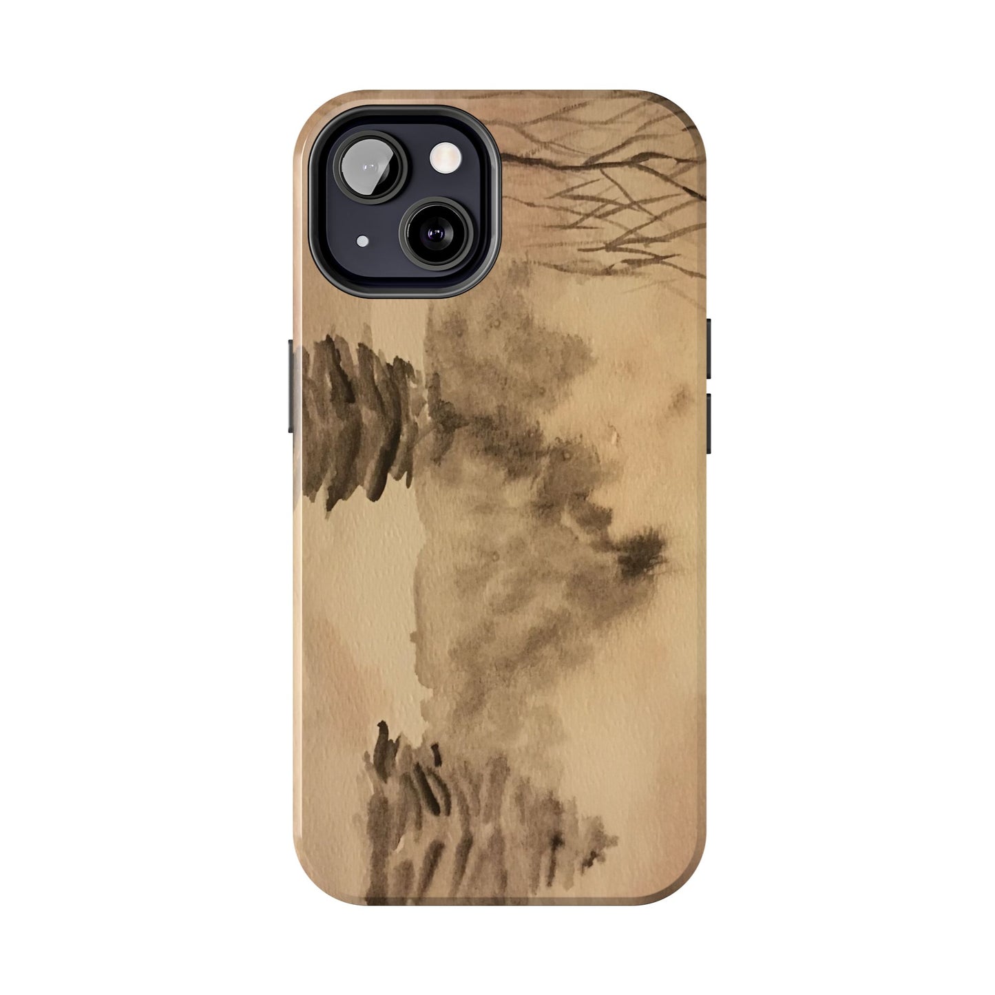 Winter Scene Tough Phone Cases, iPhone & Samsung cases, wireless charging, pine trees, snow, original watercolor artwork, gifts, Christmas