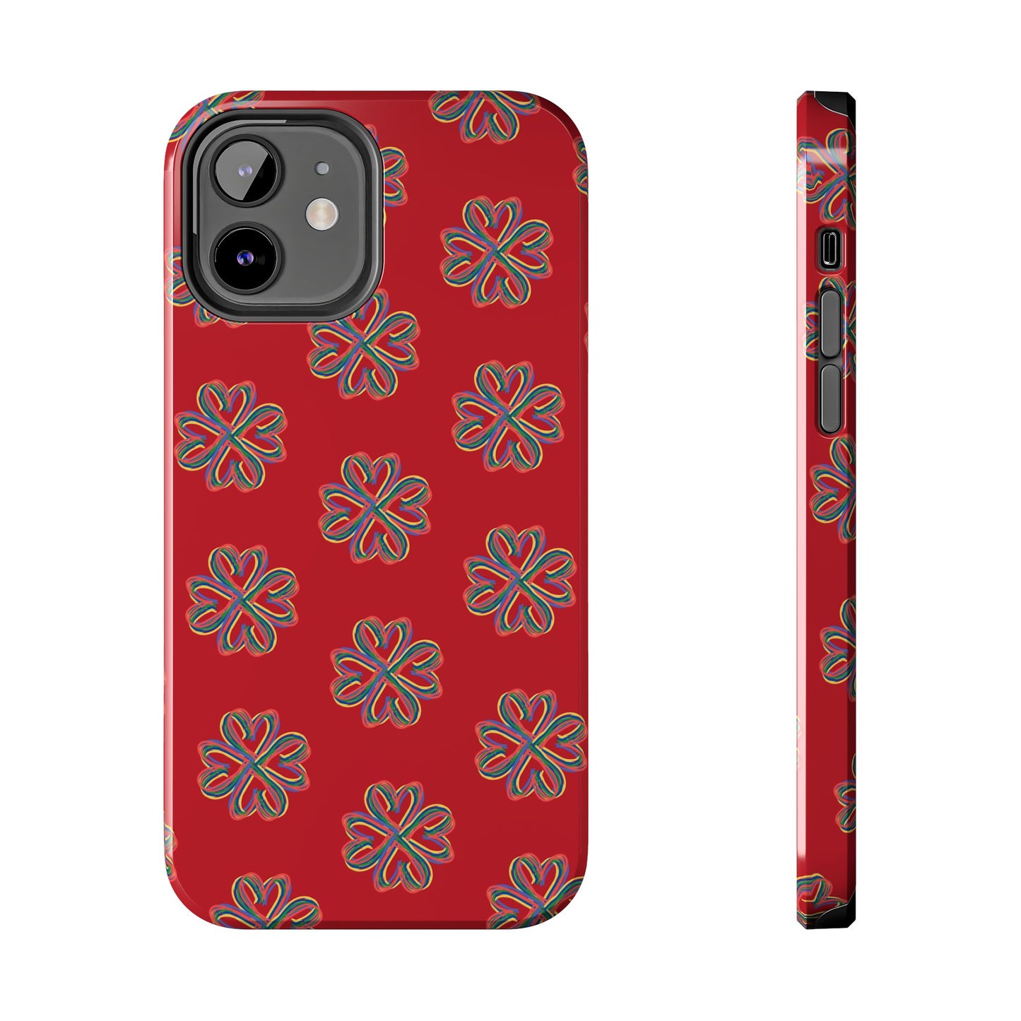 Floral Tough Phone Case, Red Phone Cover, Protective Tech Accessory, Botanical Phone Shell, Gift for Gardeners, Colorful, Wireless Charging