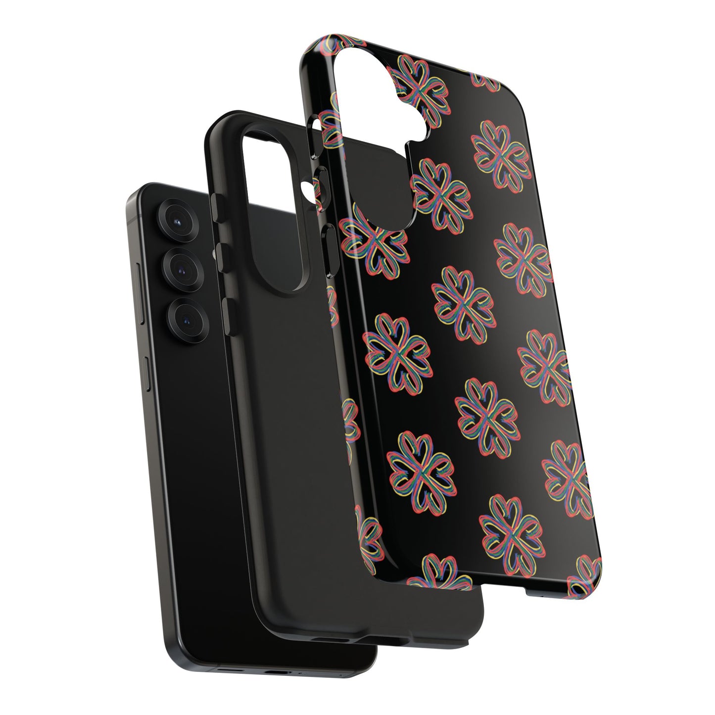Tough Phone Cases, Floral Phone Cover, Protective Floral Case, Colorful Phone Shell, Black Phone Case, Wireless Charging