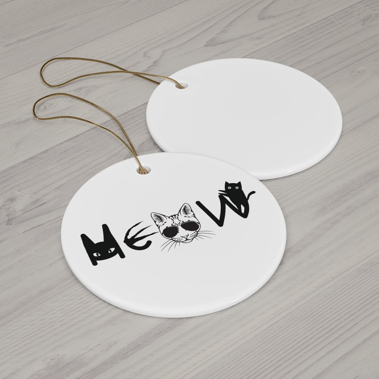 Meow White & Black Hanging Ornament, cats, sassy, decor, fun, Circle Snowflake Heart Star, Holiday, Gifts, all ages, Christmas, Halloween