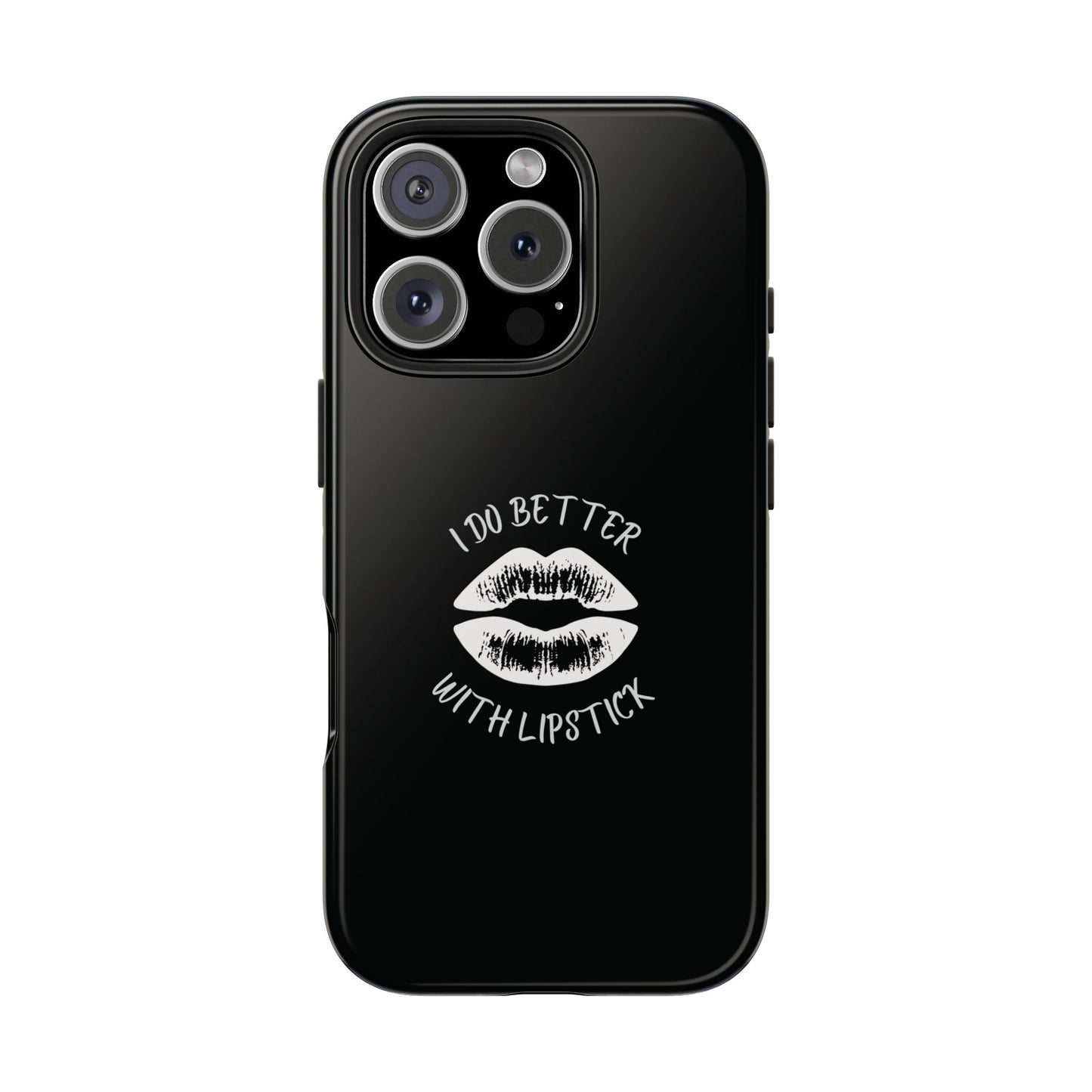 Glamorous Lipstick Tough Phone Cases - Empowered Gifts, Sassy Wireless Charging Cover, Fun Lips Samsung & iPhone Cases, Black Design