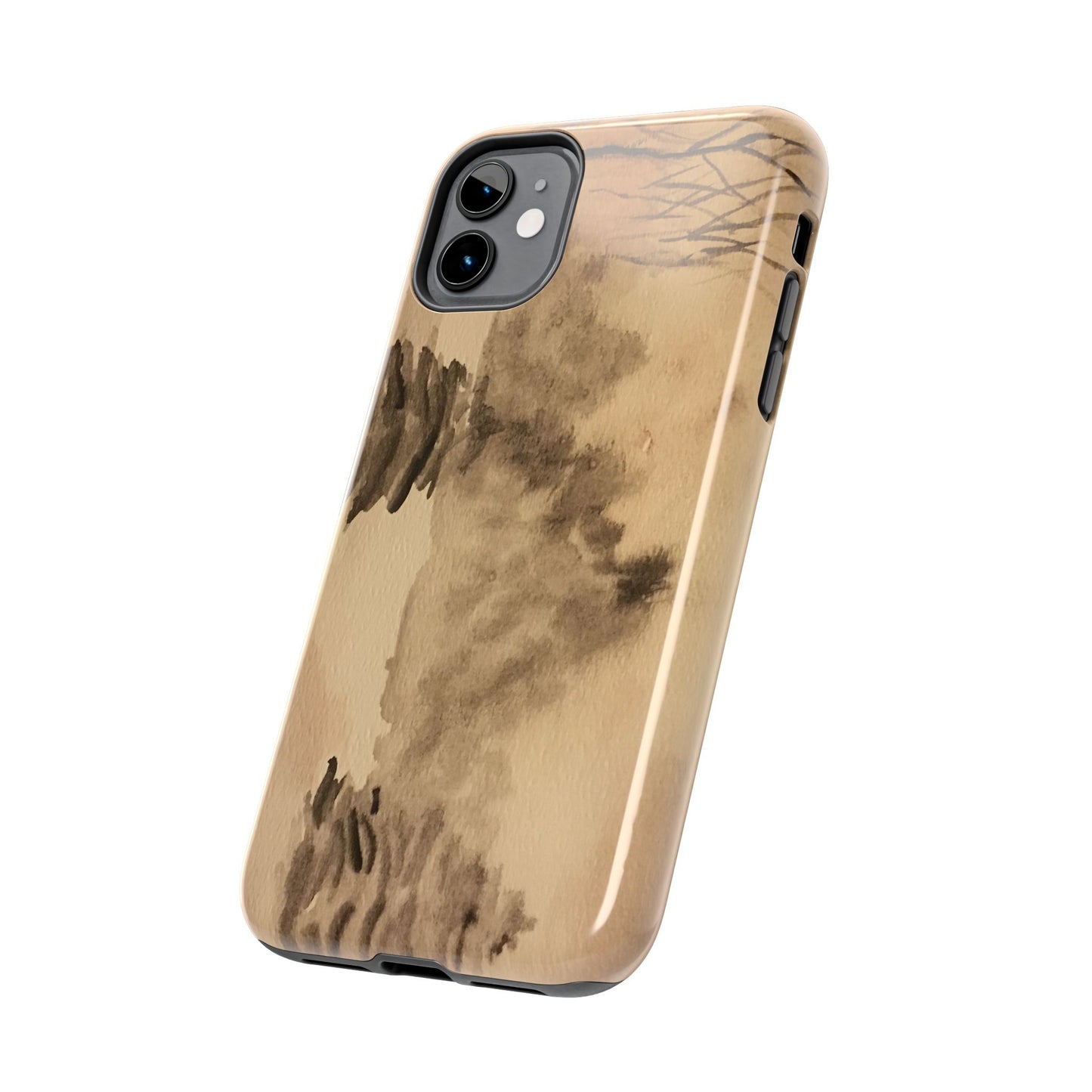 Winter Scene Tough Phone Cases, iPhone & Samsung cases, wireless charging, pine trees, snow, original watercolor artwork, gifts, Christmas
