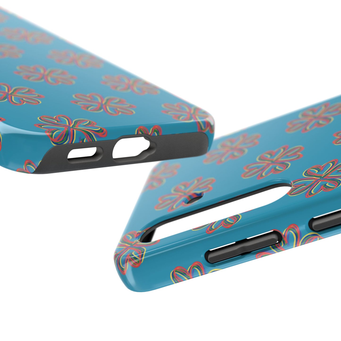 Floral Tough Phone Case, Colorful Turquoise Case, Hard Cover, iPhone Samsung Galaxy Google Pixel, Botanical Print Phone, Wireless Charging