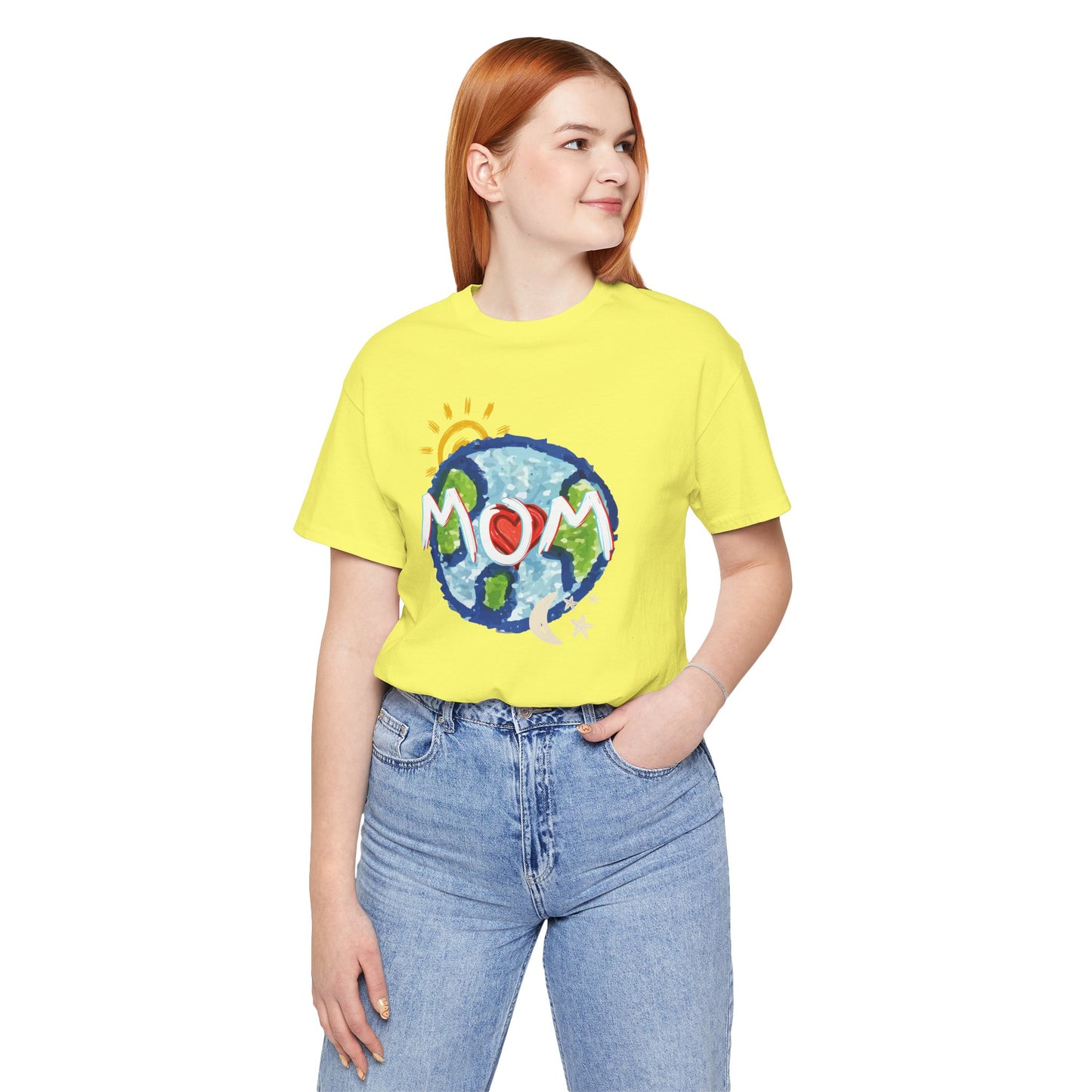 MOM Unisex Tee, Whole World, Sun Moon Stars, Heart, Love, Mothers Day, Gifts for Women, Comfy, Soft, Casual, Gender Neutral, Short Sleeves