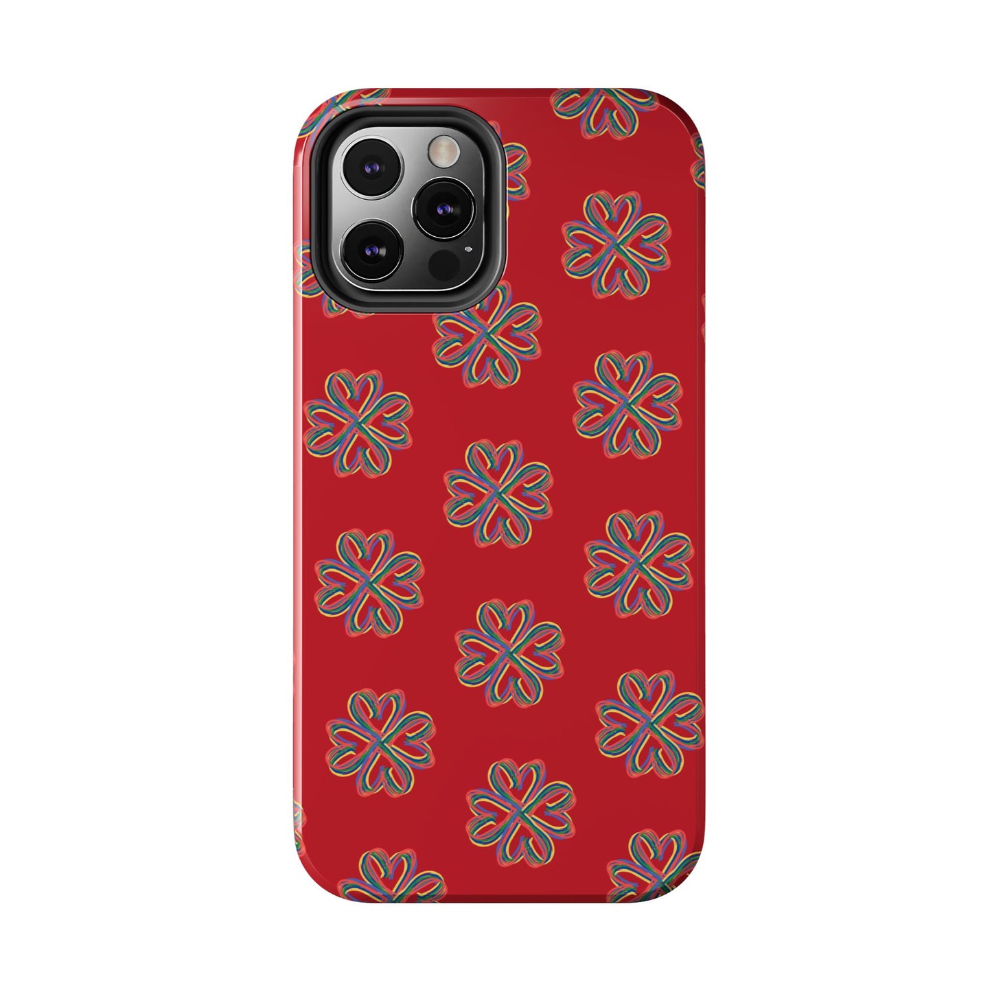 Floral Tough Phone Case, Red Phone Cover, Protective Tech Accessory, Botanical Phone Shell, Gift for Gardeners, Colorful, Wireless Charging