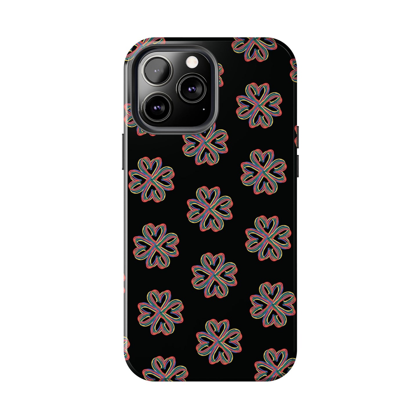 Tough Phone Cases, Floral Phone Cover, Protective Floral Case, Colorful Phone Shell, Black Phone Case, Wireless Charging