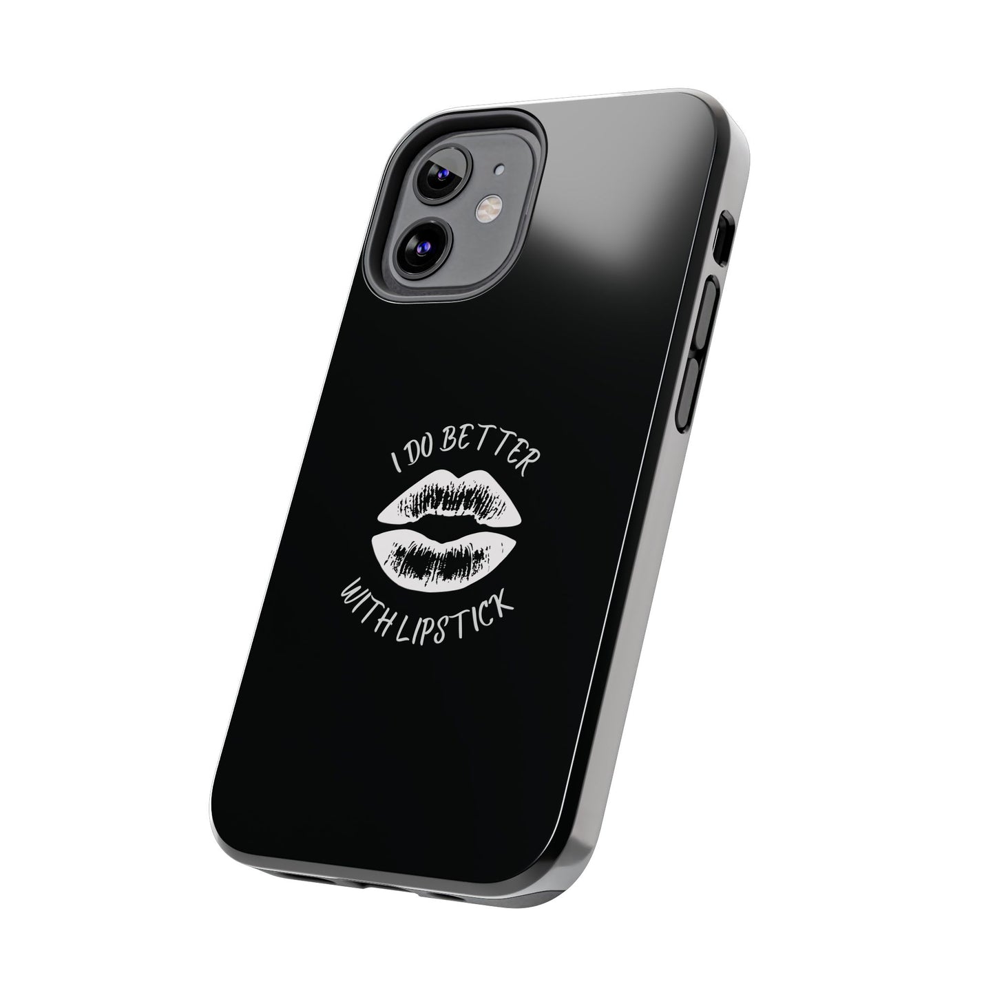 Glamorous Lipstick Tough Phone Cases - Empowered Gifts, Sassy Wireless Charging Cover, Fun Lips Samsung & iPhone Cases, Black Design