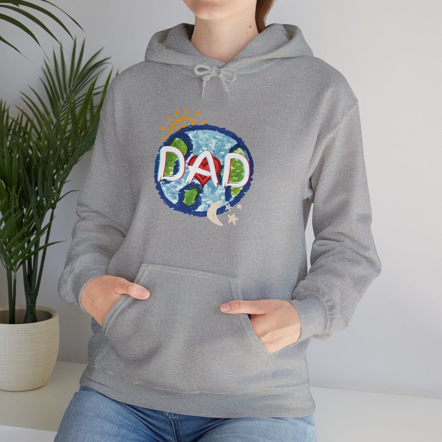 DAD Hooded Sweatshirt - Whole World Sun Moon & Stars Heart Love Fathers Day Gift for Men