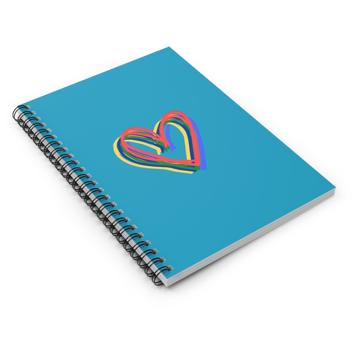 Rainbow Hearts Turquoise Spiral Notebook, Ruled Line, Love, gender neutral, journal, paper, write, teens, adults, kids, friends, Valentines