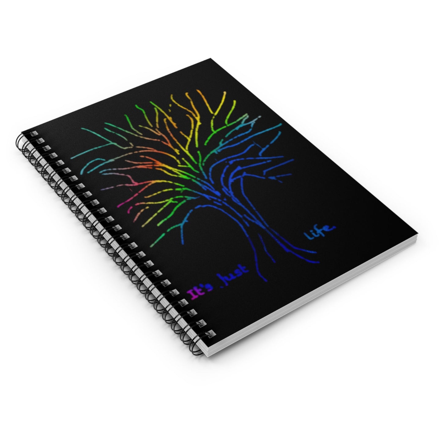 Its Just Life Rainbow Tree Black Spiral Notebook - Ruled Line, gender neutral, journal, notes, lists, pride, teens, adults, kids, friends