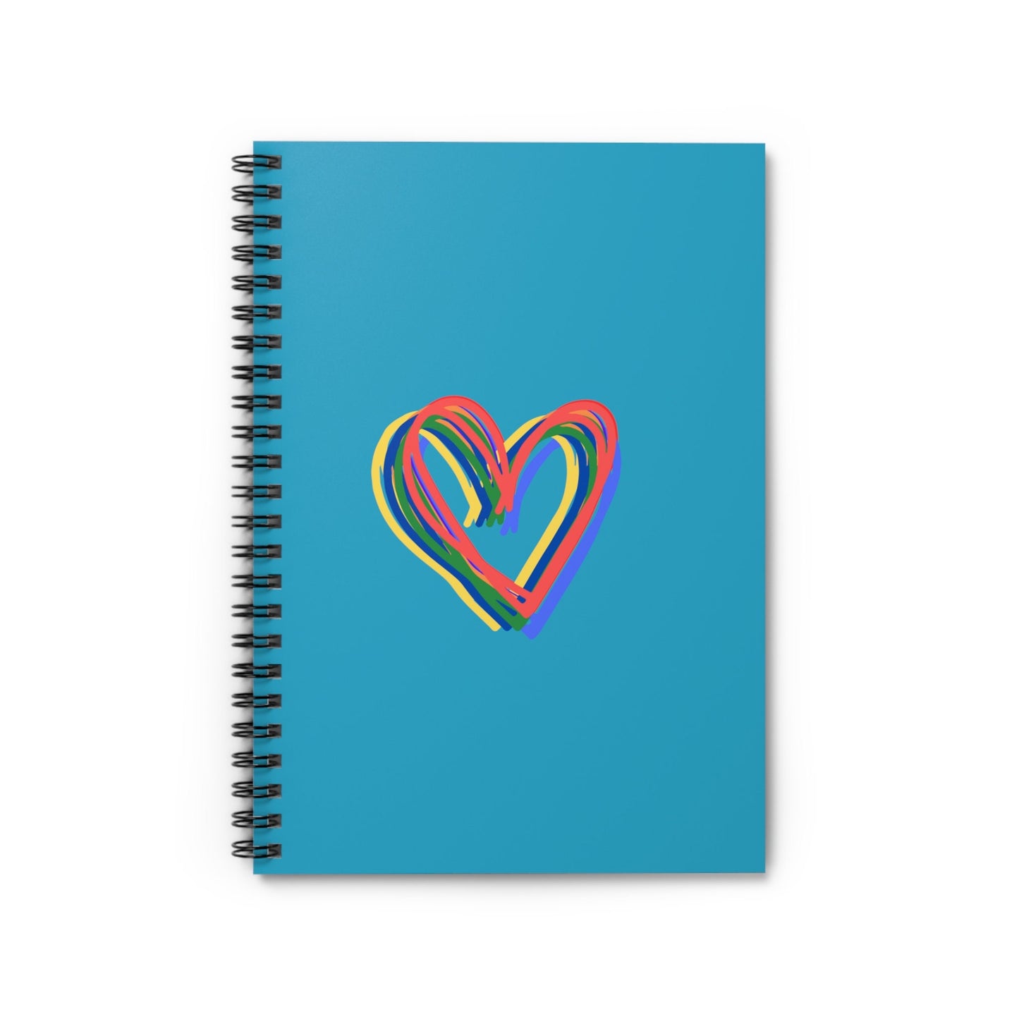 Rainbow Hearts Turquoise Spiral Notebook, Ruled Line, Love, gender neutral, journal, paper, write, teens, adults, kids, friends, Valentines