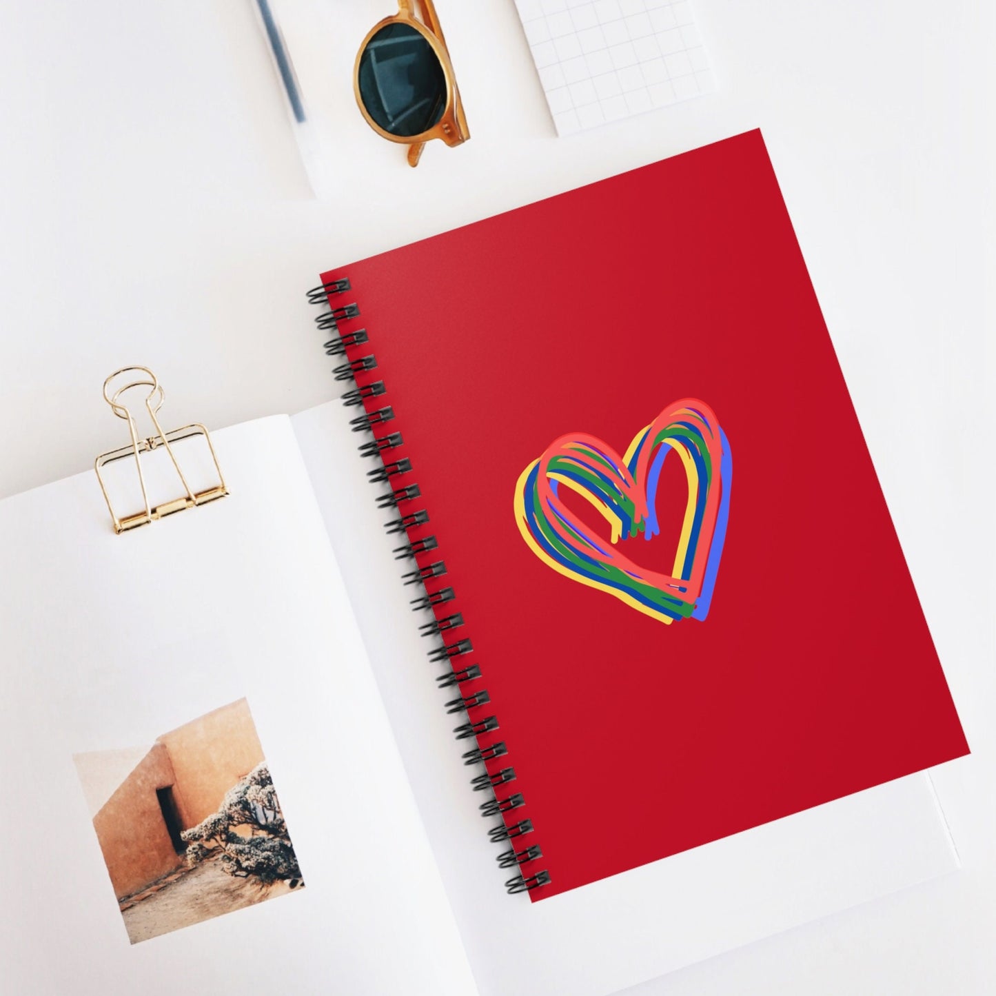 Rainbow Hearts Red Spiral Notebook - Ruled Line, Love, gender neutral, journal, pride, paper, writing, gift, teens, adults, kids, friends