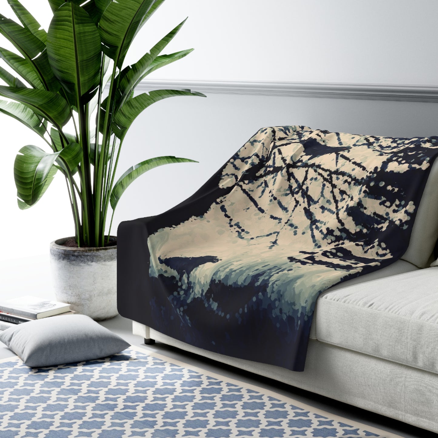 Crows in Forest Sherpa Fleece Blanket, Original Artwork, Home Decor, Cozy, Halloween, Holiday, Gift, Trees, Birds, Nature, Throw 50x60 60x80