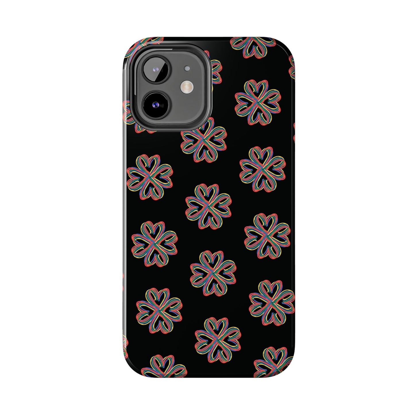Tough Phone Cases, Floral Phone Cover, Protective Floral Case, Colorful Phone Shell, Black Phone Case, Wireless Charging