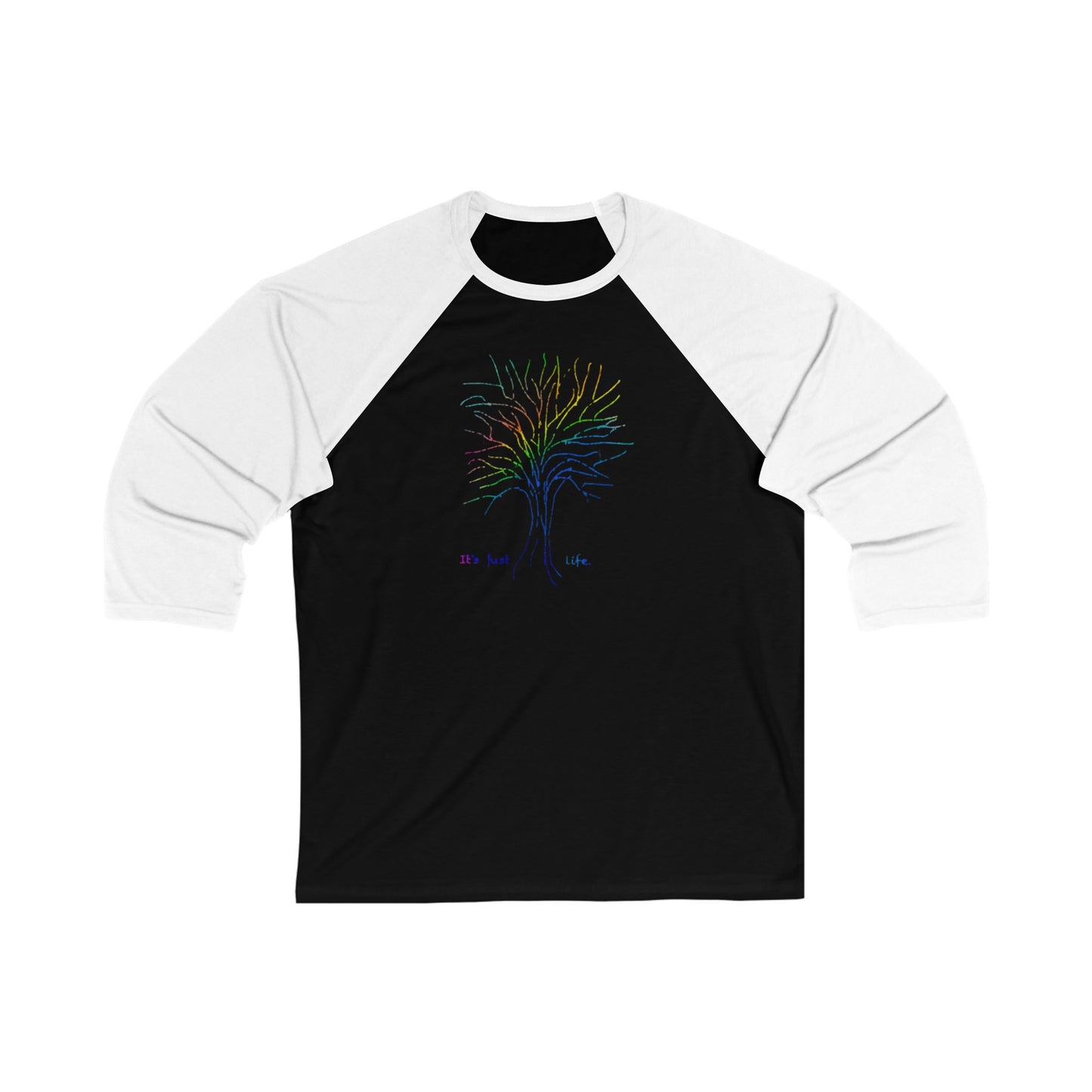 Rainbow Tree Its Just Life Unisex 3\4 Sleeve Baseball Tee, love, pride, colorful, gender neutral, gifts, women men teens friends, Christmas