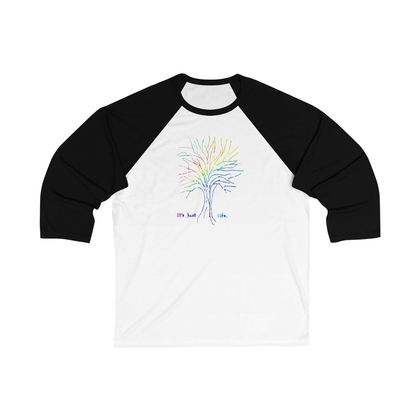 Rainbow Tree Its Just Life Unisex 3\4 Sleeve Baseball Tee, love, pride, colorful, gender neutral, gifts, women men teens friends, Christmas
