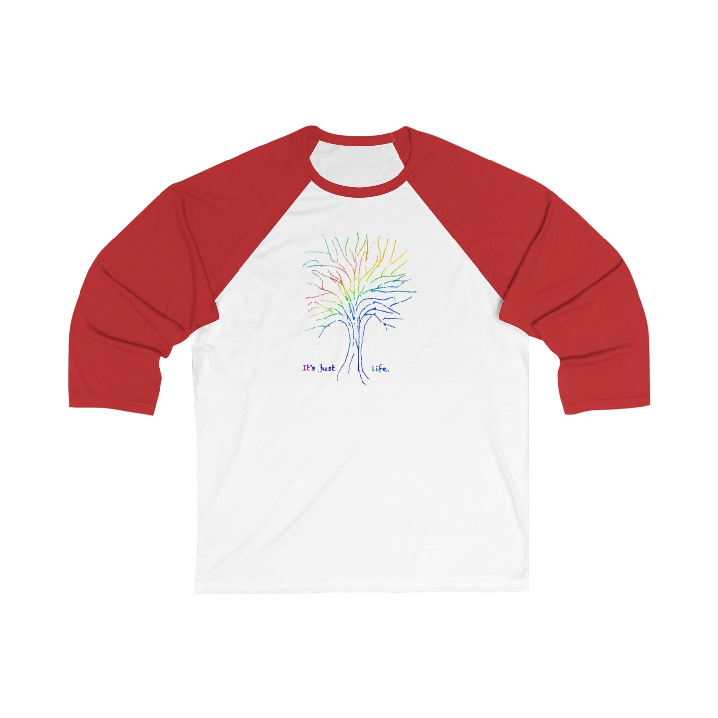 Rainbow Tree Its Just Life Unisex 3\4 Sleeve Baseball Tee, love, pride, colorful, gender neutral, gifts, women men teens friends, Christmas