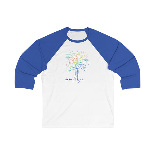 Rainbow Tree Its Just Life Unisex 3\4 Sleeve Baseball Tee, love, pride, colorful, gender neutral, gifts, women men teens friends, Christmas
