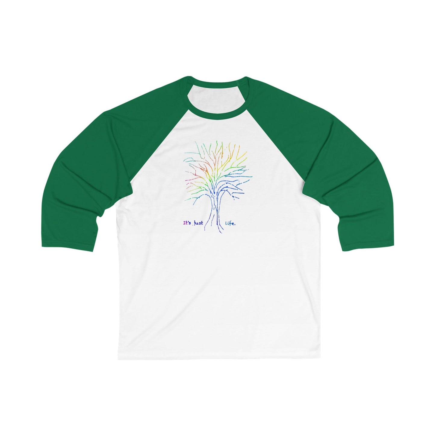 Rainbow Tree Its Just Life Unisex 3\4 Sleeve Baseball Tee, love, pride, colorful, gender neutral, gifts, women men teens friends, Christmas