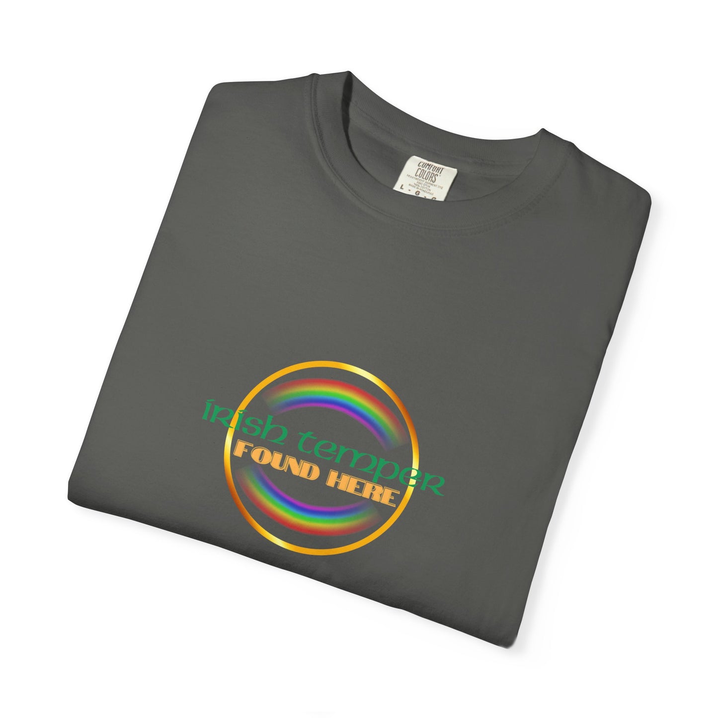 Irish Temper Found Here Unisex Garment-Dyed T-shirt, rainbow, fun, gender neutral, casual, relaxed, soft, preshrunk cotton, St Patricks Day
