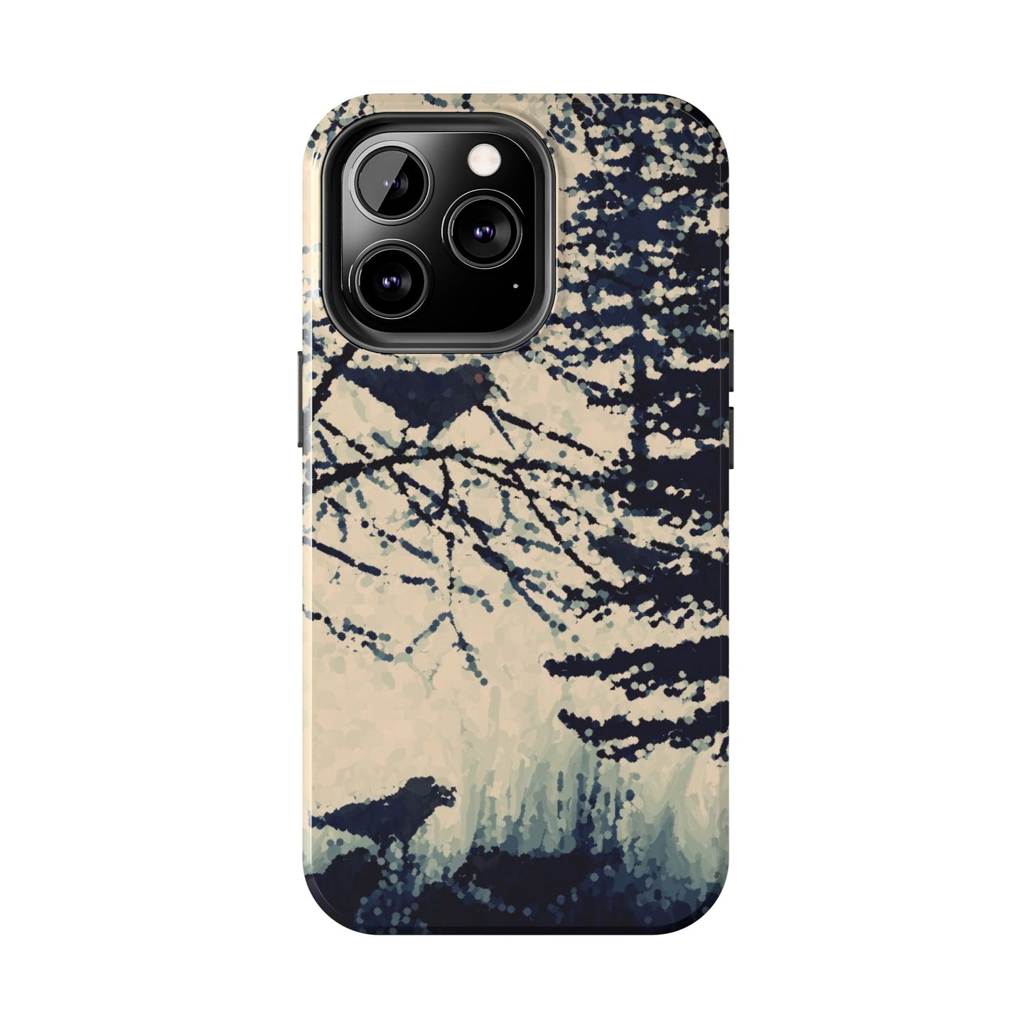 Crows in Forest Tough Phone Cases, iPhone & Samsung cases, wireless charging, crows, trees, birds, original artwork, gifts, Halloween