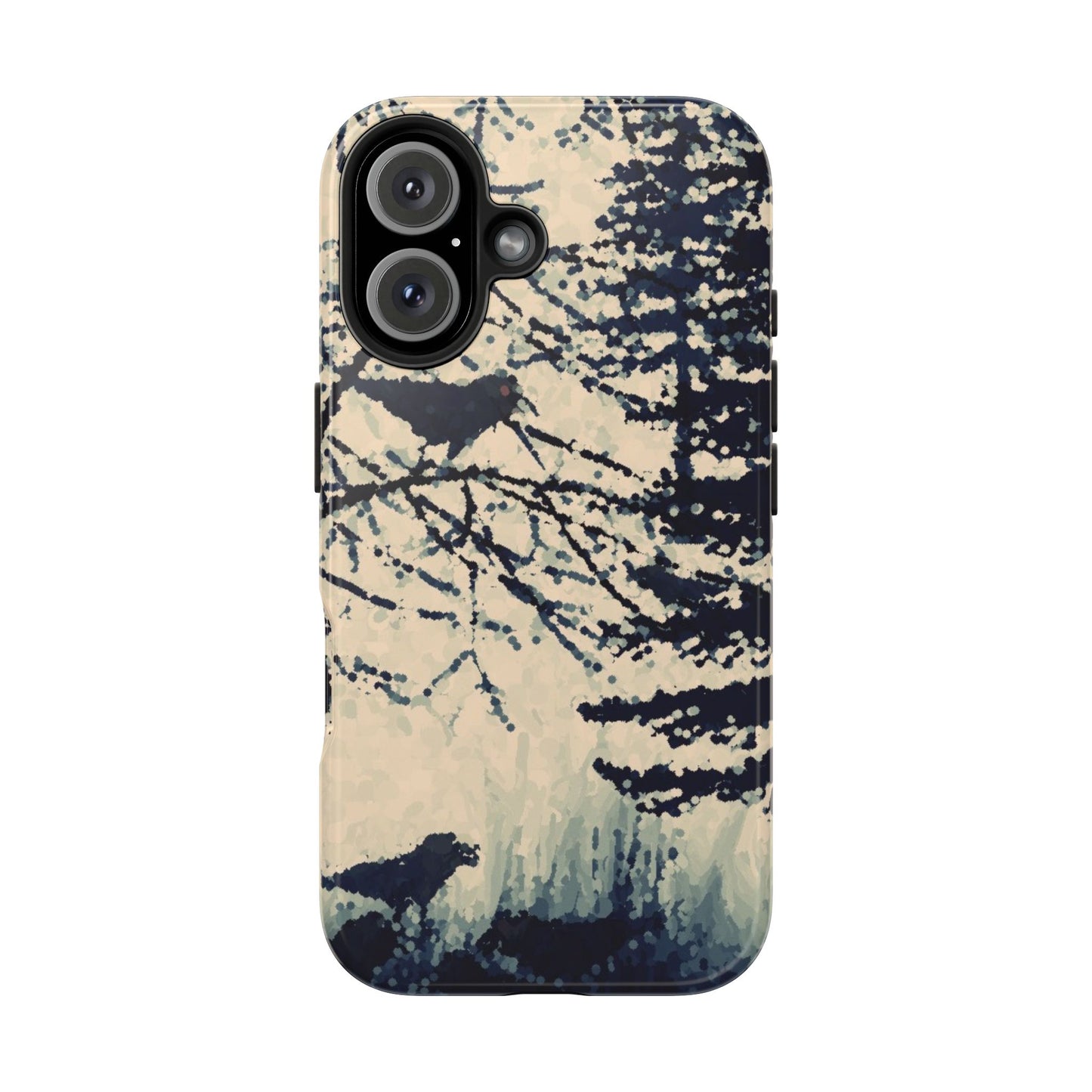 Crows in Forest Tough Phone Cases, iPhone & Samsung cases, wireless charging, crows, trees, birds, original artwork, gifts, Halloween