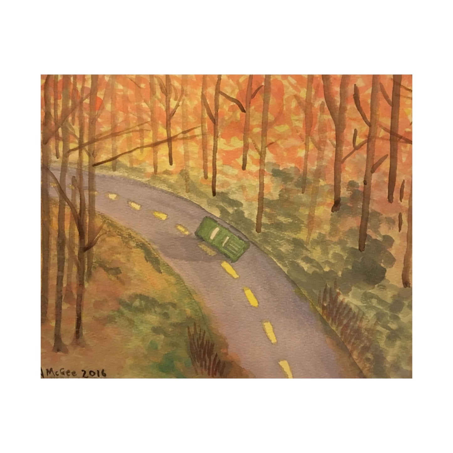 Autumn Drive in the Country, Original Watercolor Print, Premium Matte Poster, Fall Leaves, Nature, Trees, Forest, Artwork, Wall Art, Gift