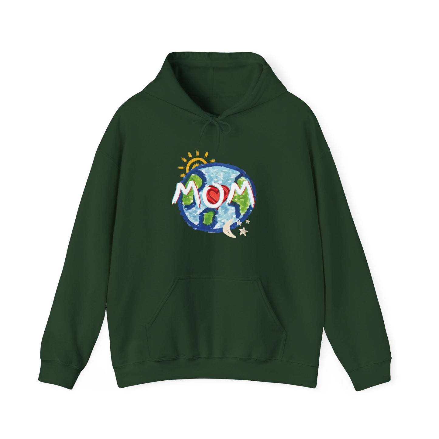 MOM Unisex Heavy Blend™ Hooded Sweatshirt, World, Sun Moon & Stars, Heart, Love, Mothers Day, Gifts for Women, Comfy, Soft, Warm, Hoodie