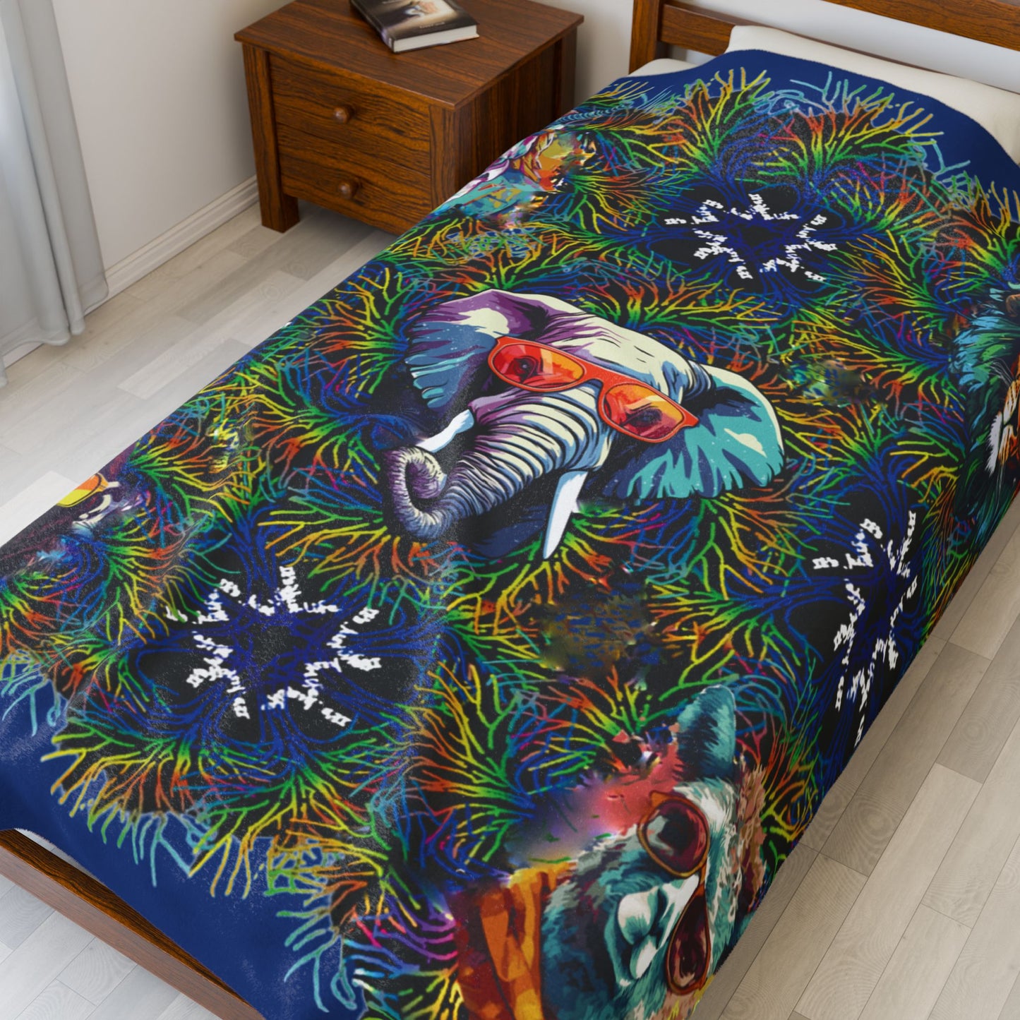 Blue Wild & Cool Creatures Velveteen Blanket, Animals, Cozy Throw, Home Decor, Gift, Bed Cover Vibrant Couch Blanket Kids Birthday Christmas