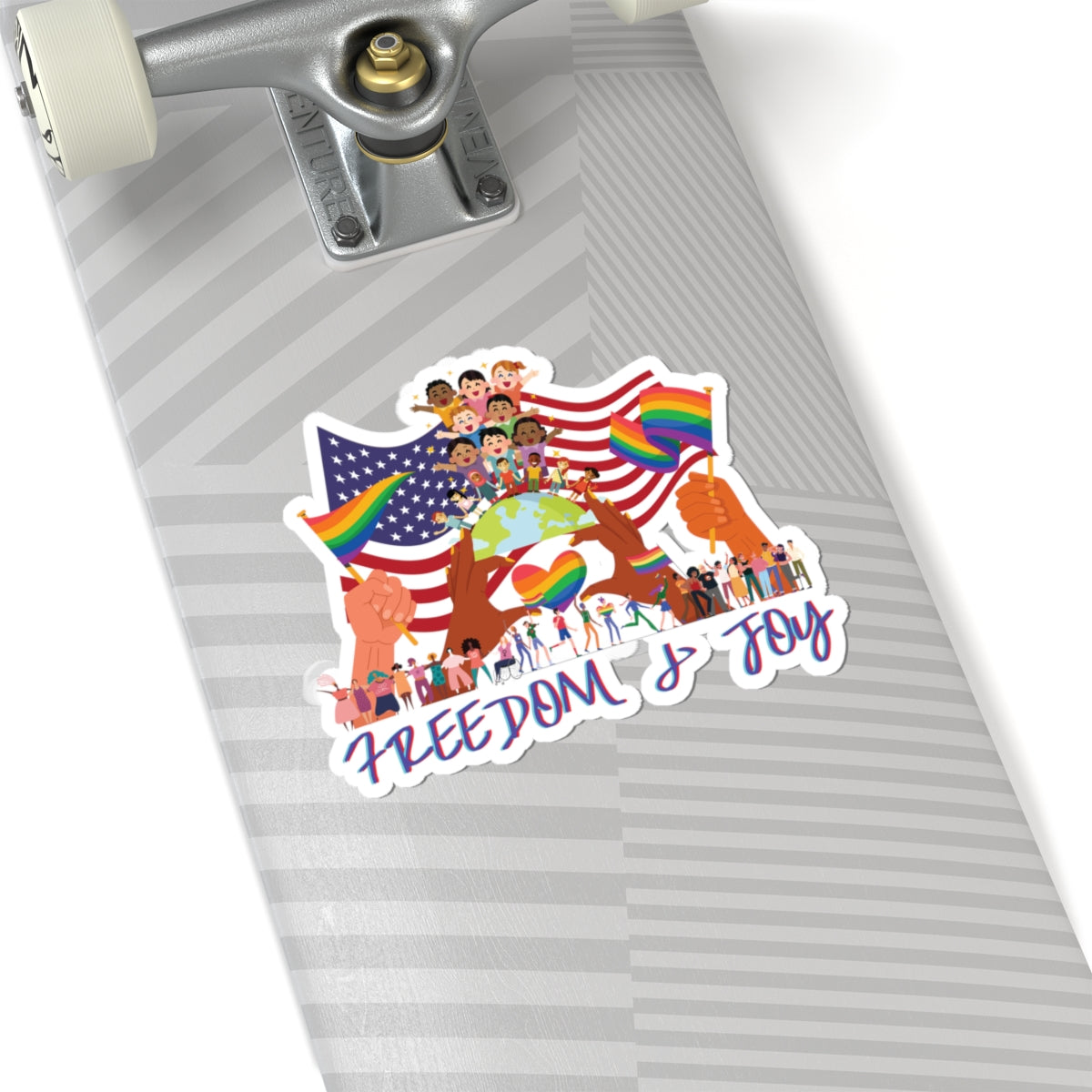 Freedom & Joy Graphic Kiss Cut Stickers, happy, equality, inclusion, patriotic, pride, colorful, gender neutral, student, gift, decorate