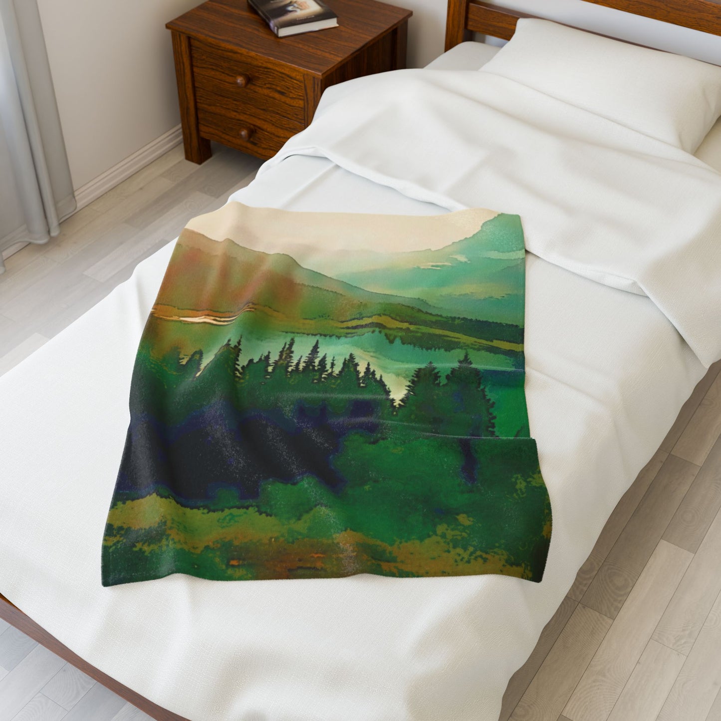 Mountain Lake Colorful Velveteen Blanket, Cozy Throw, Home Decor, Bed Cover, Vibrant Couch Blanket, Birthday Wedding Anniversary Christmas