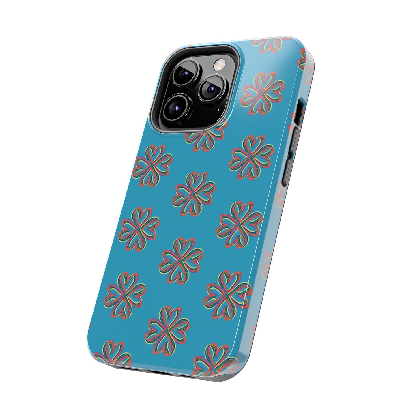 Floral Tough Phone Case, Colorful Turquoise Case, Hard Cover, iPhone Samsung Galaxy Google Pixel, Botanical Print Phone, Wireless Charging
