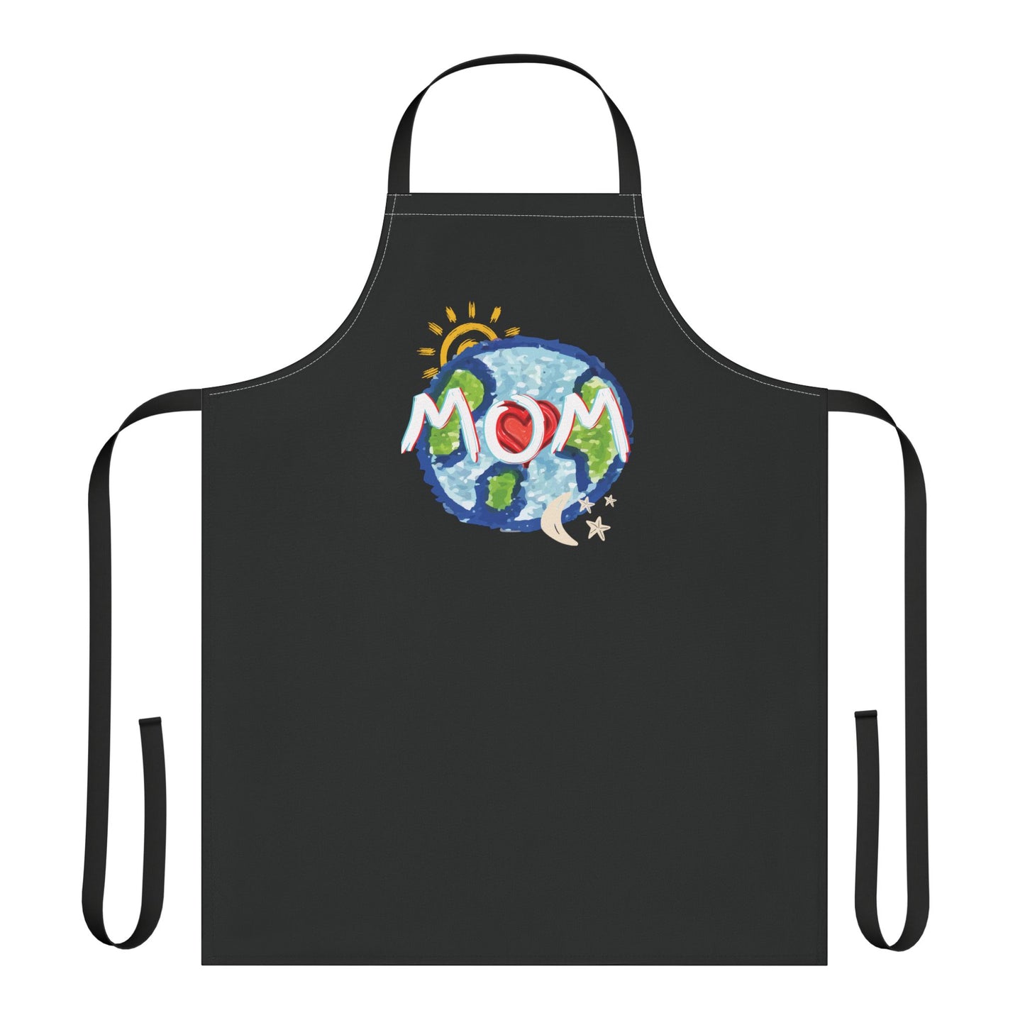 Apron, MOM Chefs Whole World Sun Moon Stars Heart Love Mothers Day Gifts for Women Grilling Cooking BBQ Kitchen