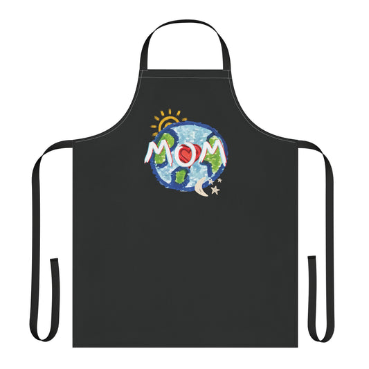 Apron, MOM Chefs Whole World Sun Moon Stars Heart Love Mothers Day Gifts for Women Grilling Cooking BBQ Kitchen