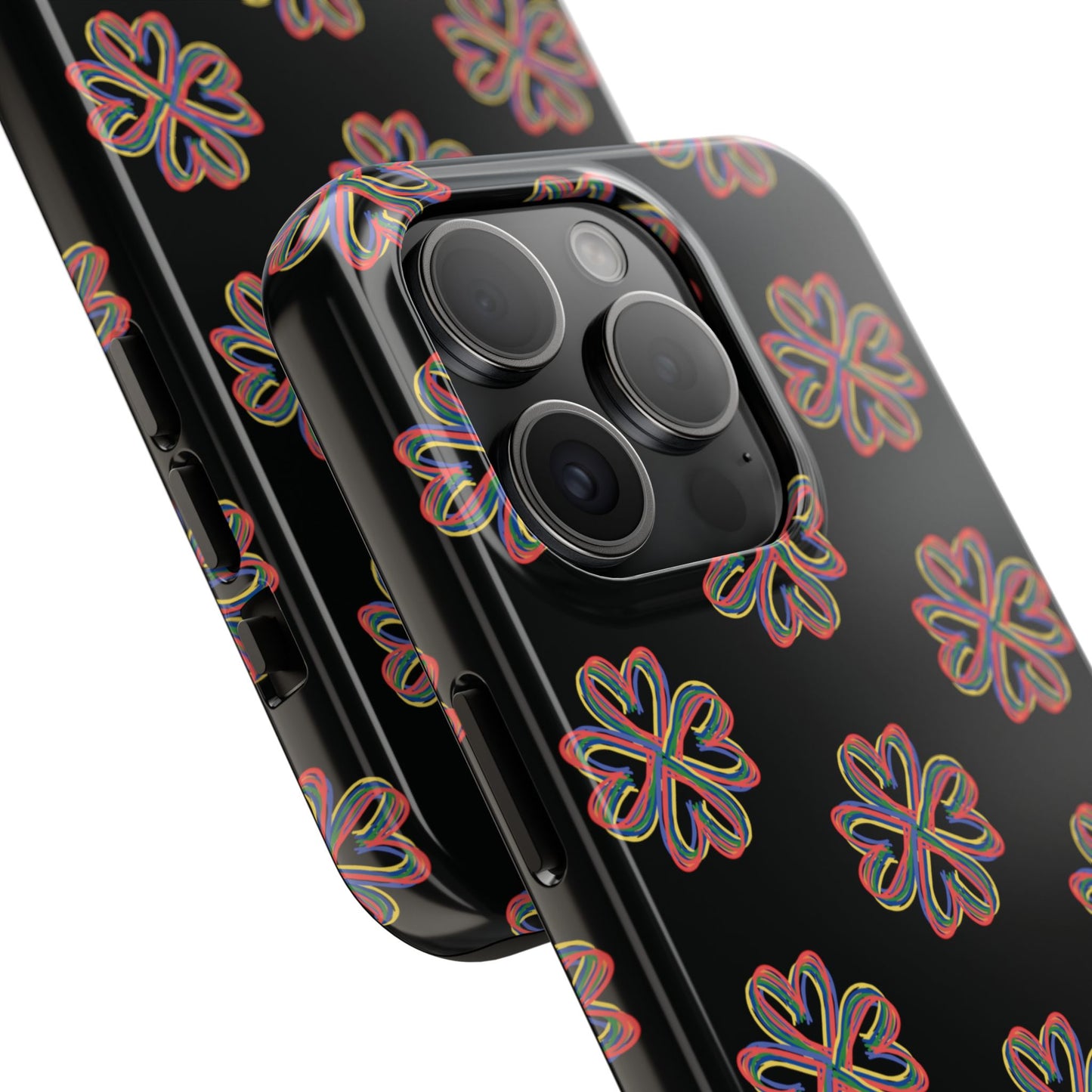 Tough Phone Cases, Floral Phone Cover, Protective Floral Case, Colorful Phone Shell, Black Phone Case, Wireless Charging