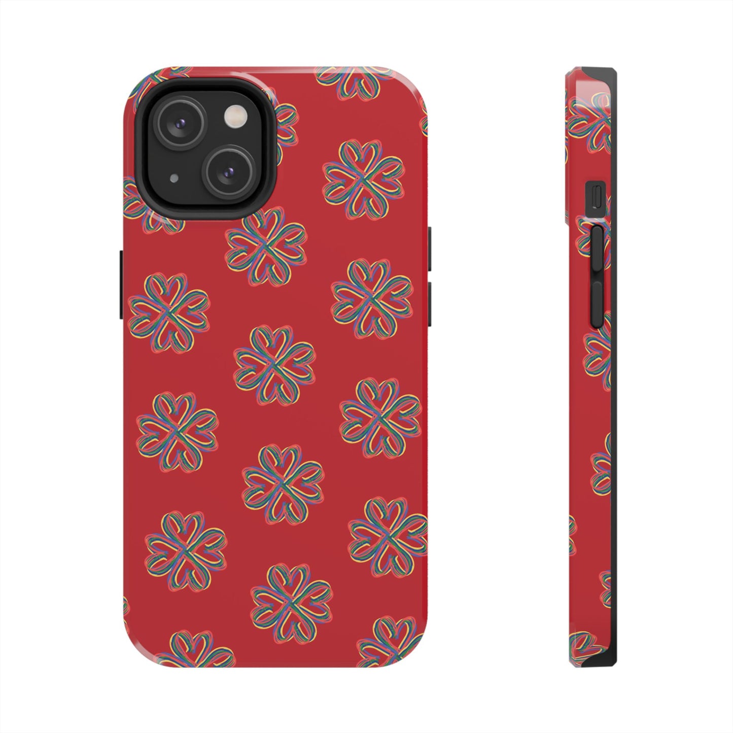 Floral Tough Phone Case, Red Phone Cover, Protective Tech Accessory, Botanical Phone Shell, Gift for Gardeners, Colorful, Wireless Charging