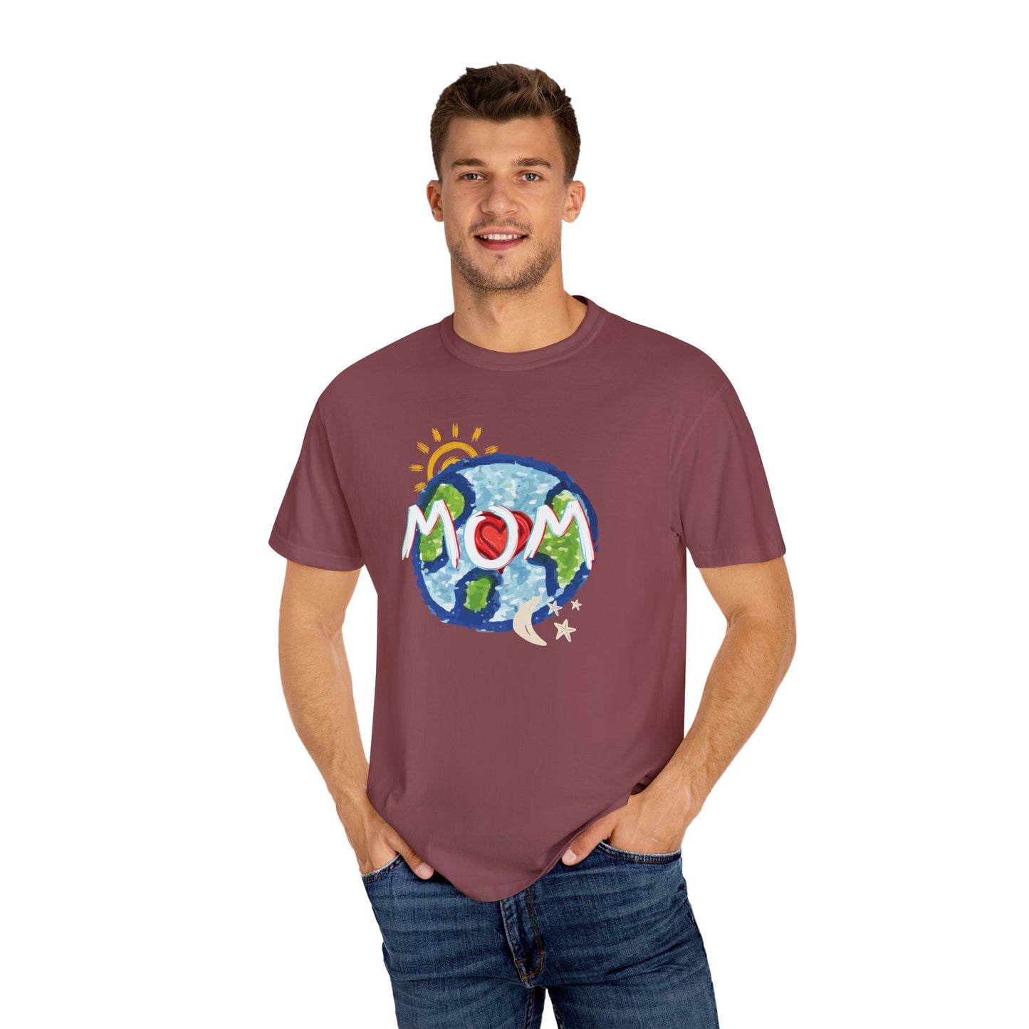 MOM Unisex Garment-Dyed T-shirt, Whole World, Sun, Moon & Stars, Heart, Love, Mothers Day, Gifts for Women, Comfy, Soft, Gender Neutral