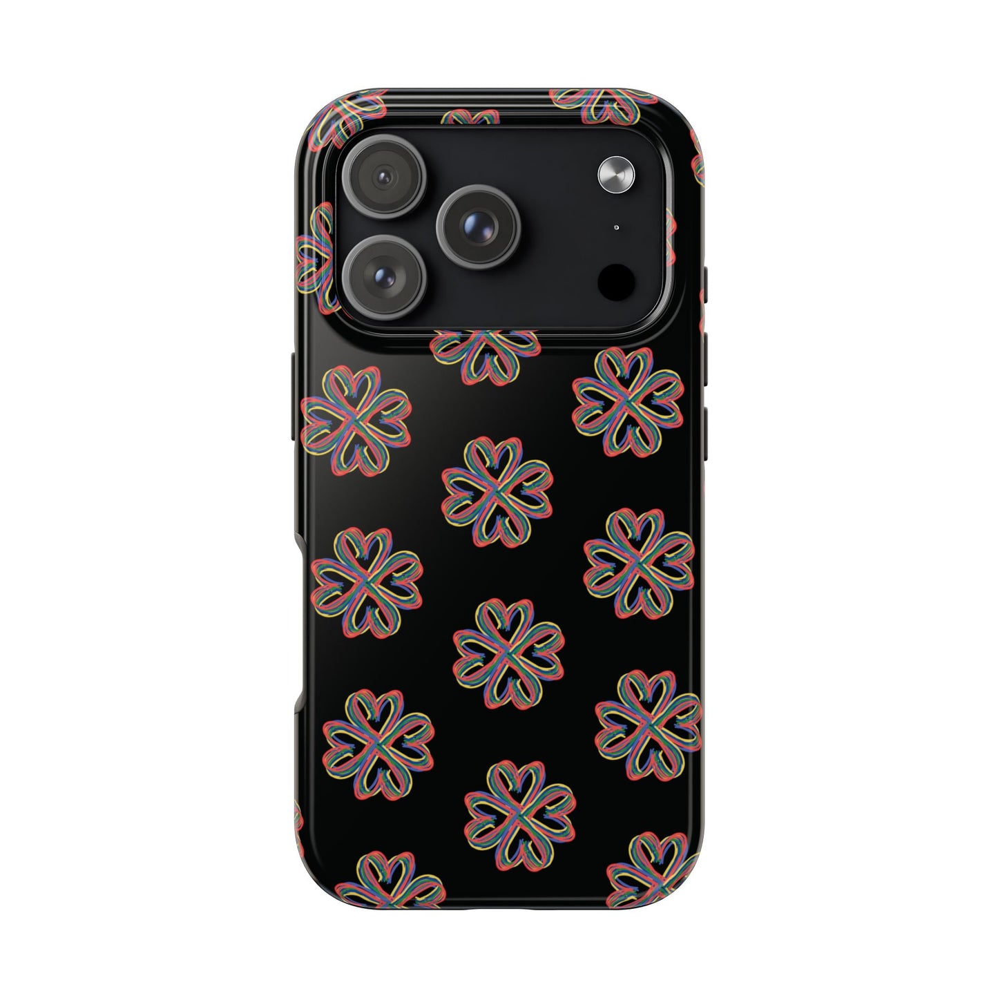 Tough Phone Cases, Floral Phone Cover, Protective Floral Case, Colorful Phone Shell, Black Phone Case, Wireless Charging