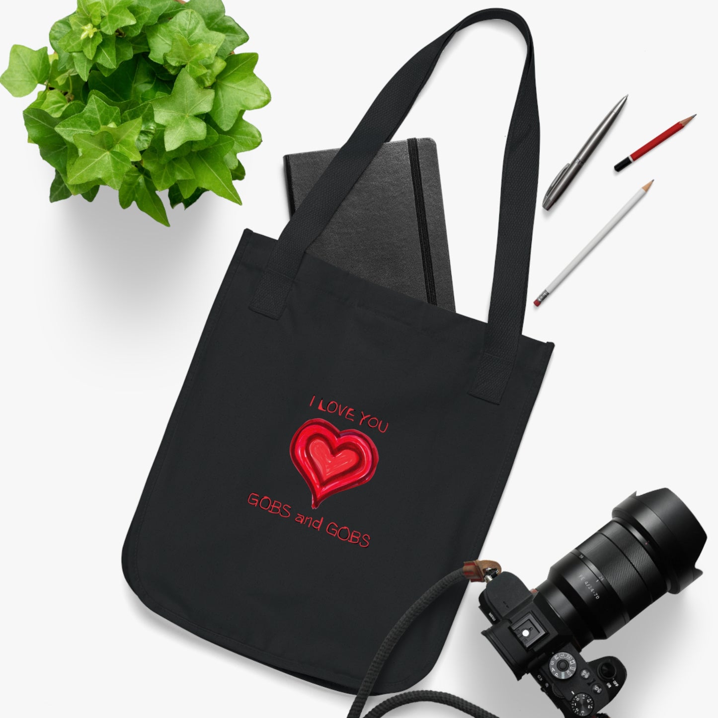 I Love You Gobs & Gobs Organic Canvas Tote Bag, Hearts, Gender Neutral, Women, Men, Kids, Gift, Groceries, Shopping, Books, Eco, Valentines
