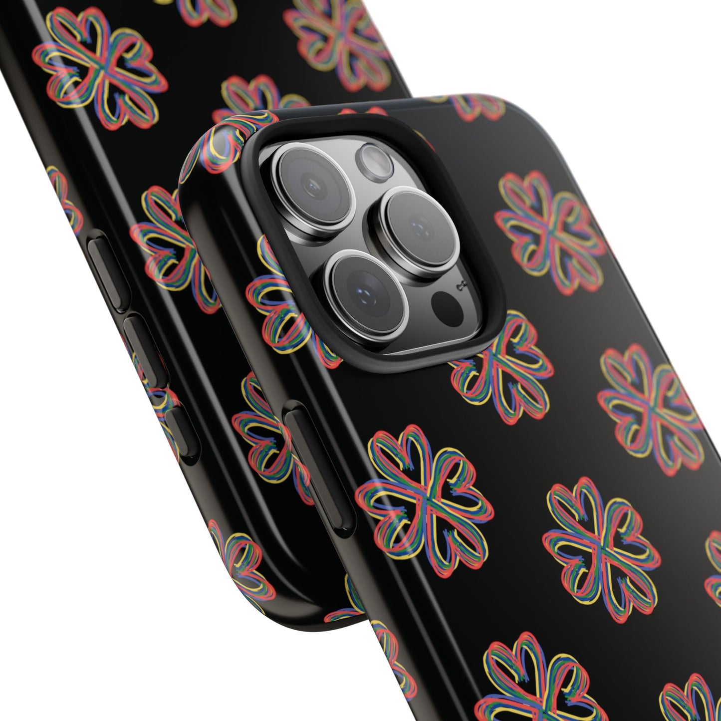 Tough Phone Cases, Floral Phone Cover, Protective Floral Case, Colorful Phone Shell, Black Phone Case, Wireless Charging
