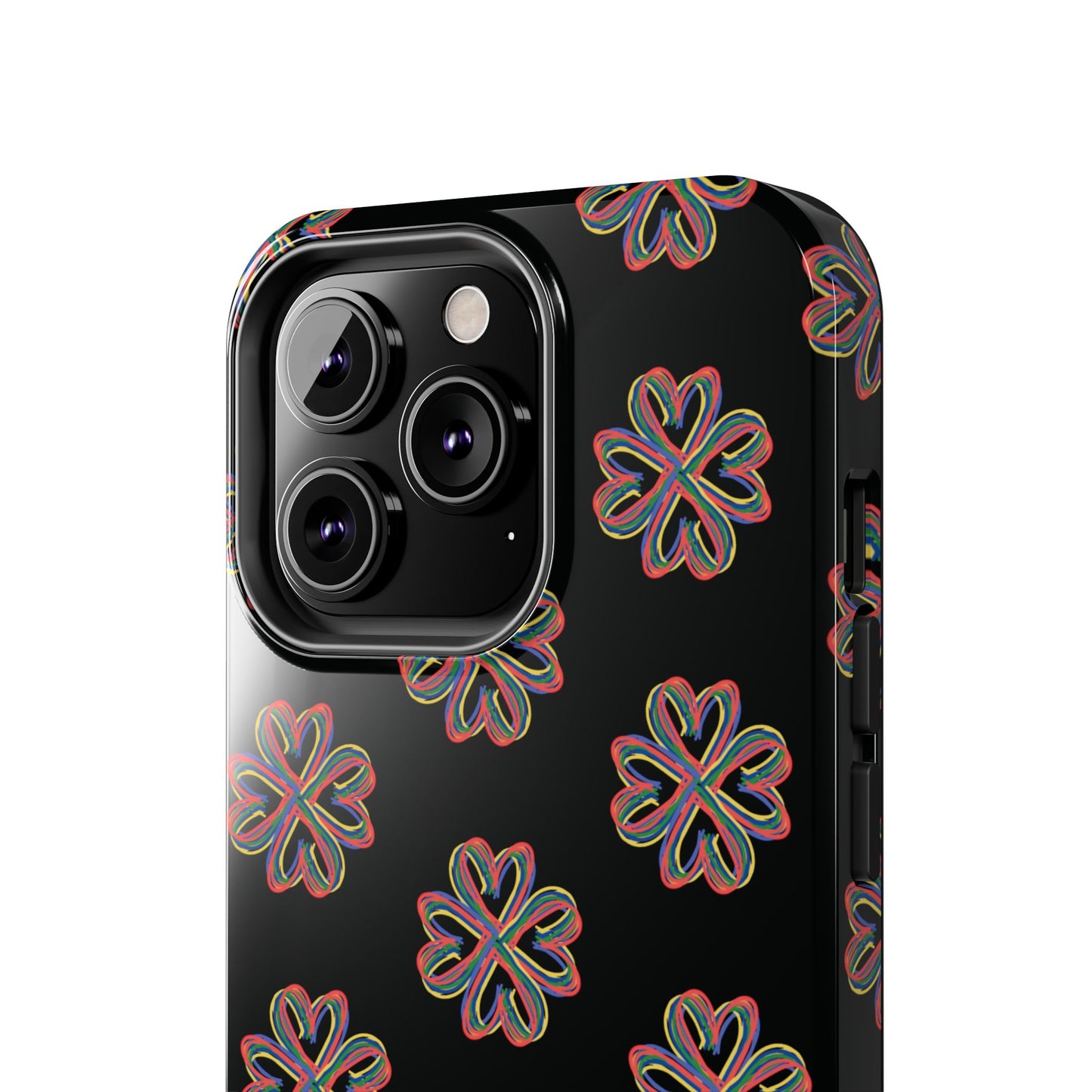 Tough Phone Cases, Floral Phone Cover, Protective Floral Case, Colorful Phone Shell, Black Phone Case, Wireless Charging